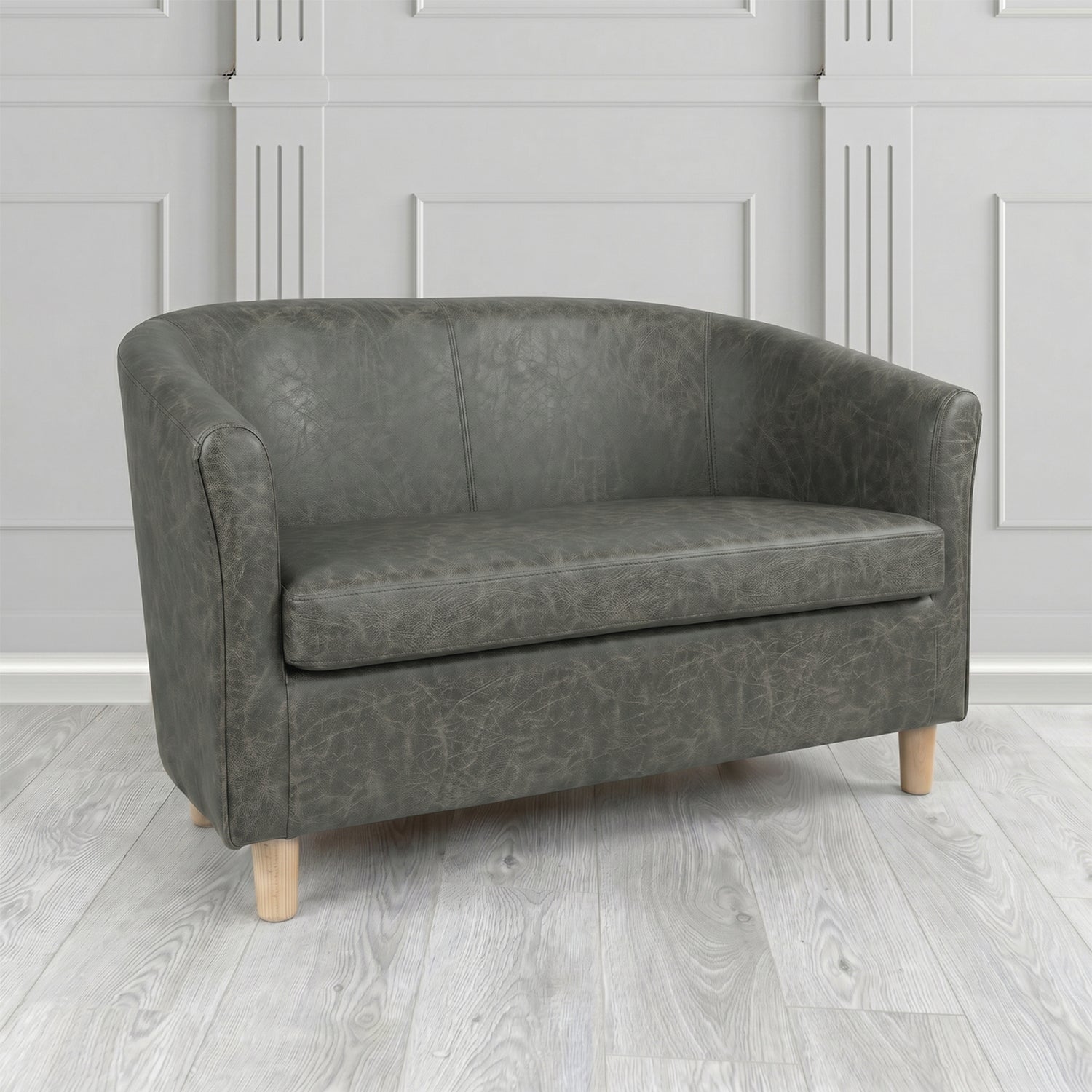 Tuscany 2 Seater Tub Sofa in Crest Leather Saloon Semi-Aniline Crib 5 Genuine Leather