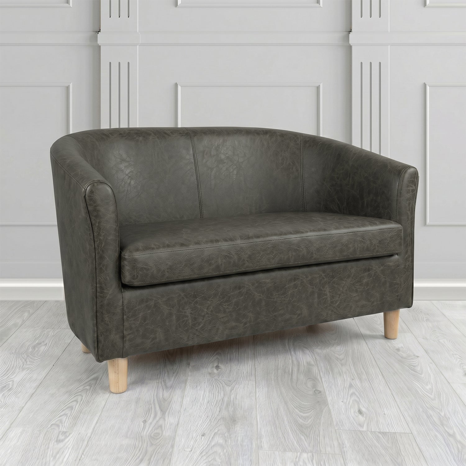 Tuscany 2 Seater Tub Sofa in Crest Leather Saloon Semi-Aniline Crib 5 Genuine Leather