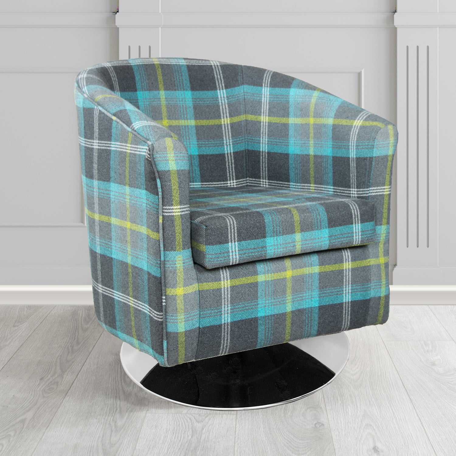 Tuscany Swivel Tub Chair in Porter and Stone Balmoral Tartan Fabric