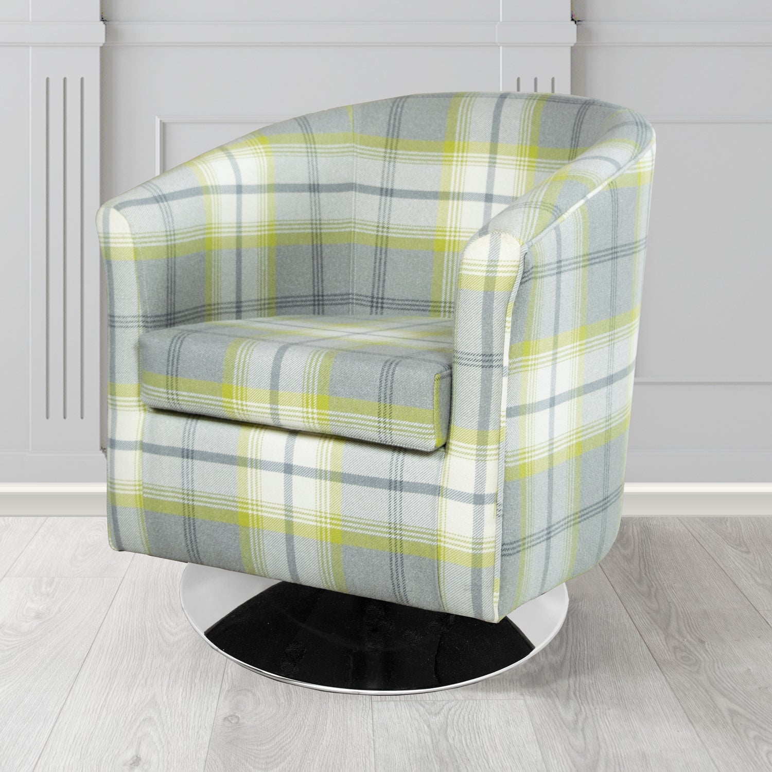 Tuscany Swivel Tub Chair in Porter and Stone Balmoral Tartan Fabric