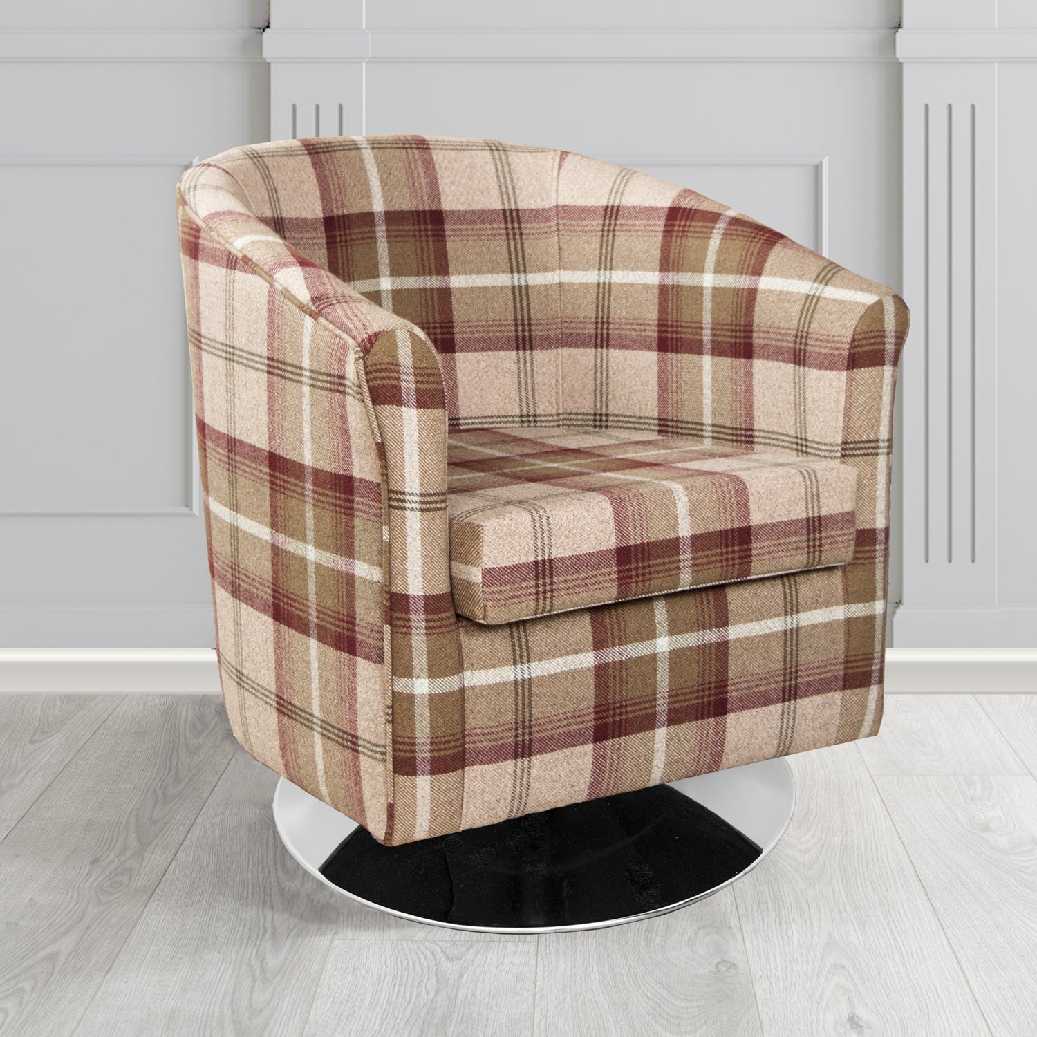 Tuscany Swivel Tub Chair in Porter and Stone Balmoral Tartan Fabric