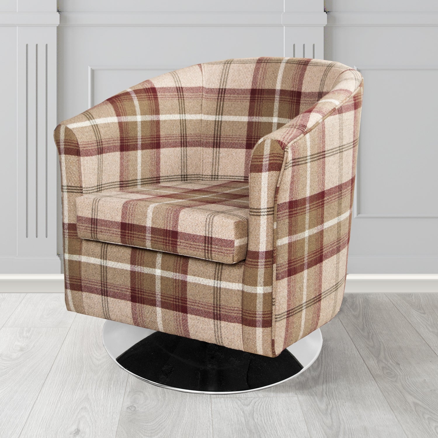 Tuscany Swivel Tub Chair in Porter and Stone Balmoral Tartan Fabric