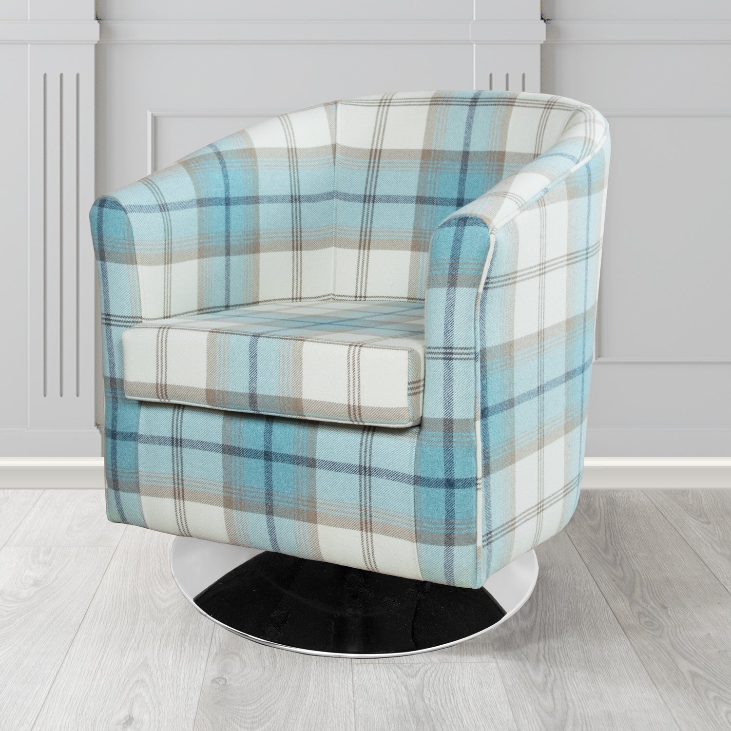 Tuscany Swivel Tub Chair in Porter and Stone Balmoral Tartan Fabric