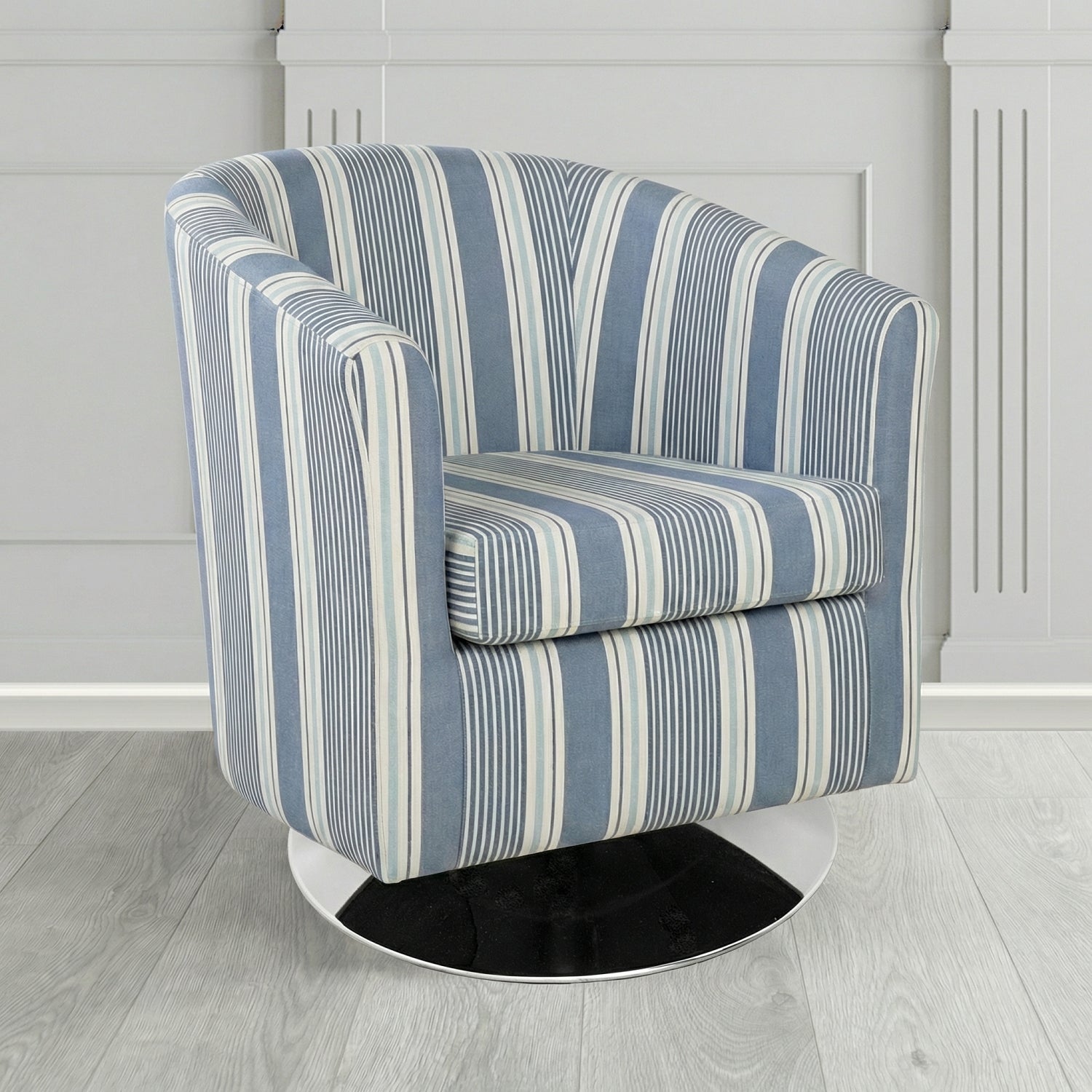 Tuscany Swivel Tub Chair in Clarke and Clarke Sail Stripe Fabric