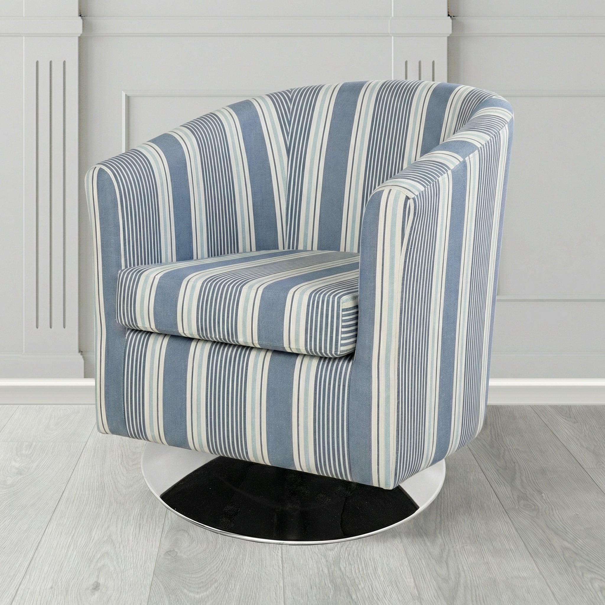 Tuscany Swivel Tub Chair in Clarke and Clarke Sail Stripe Fabric