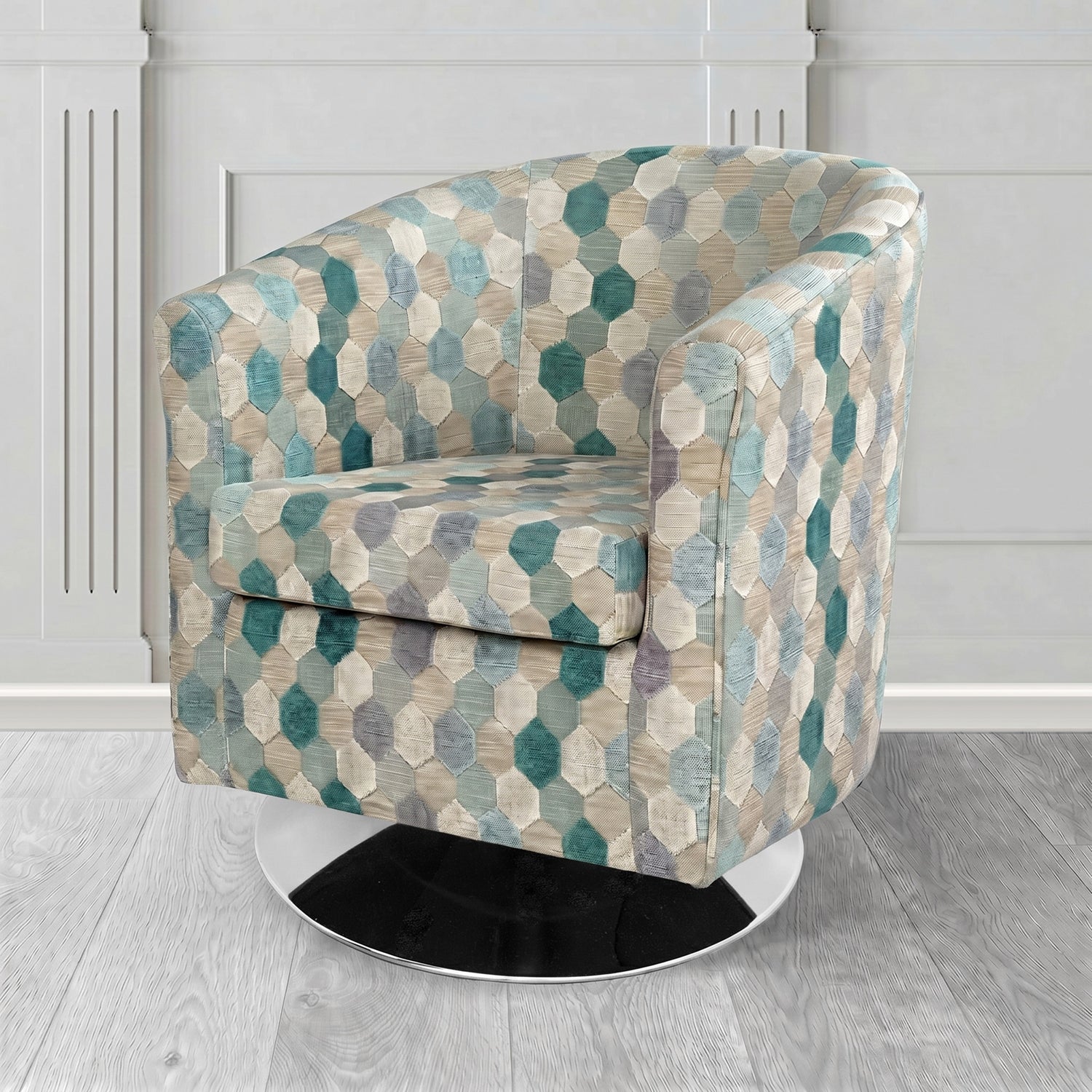 Tuscany Swivel Tub Chair in Cristina Marrone Extravaganza Honeycomb Velvet Pattern Fabric