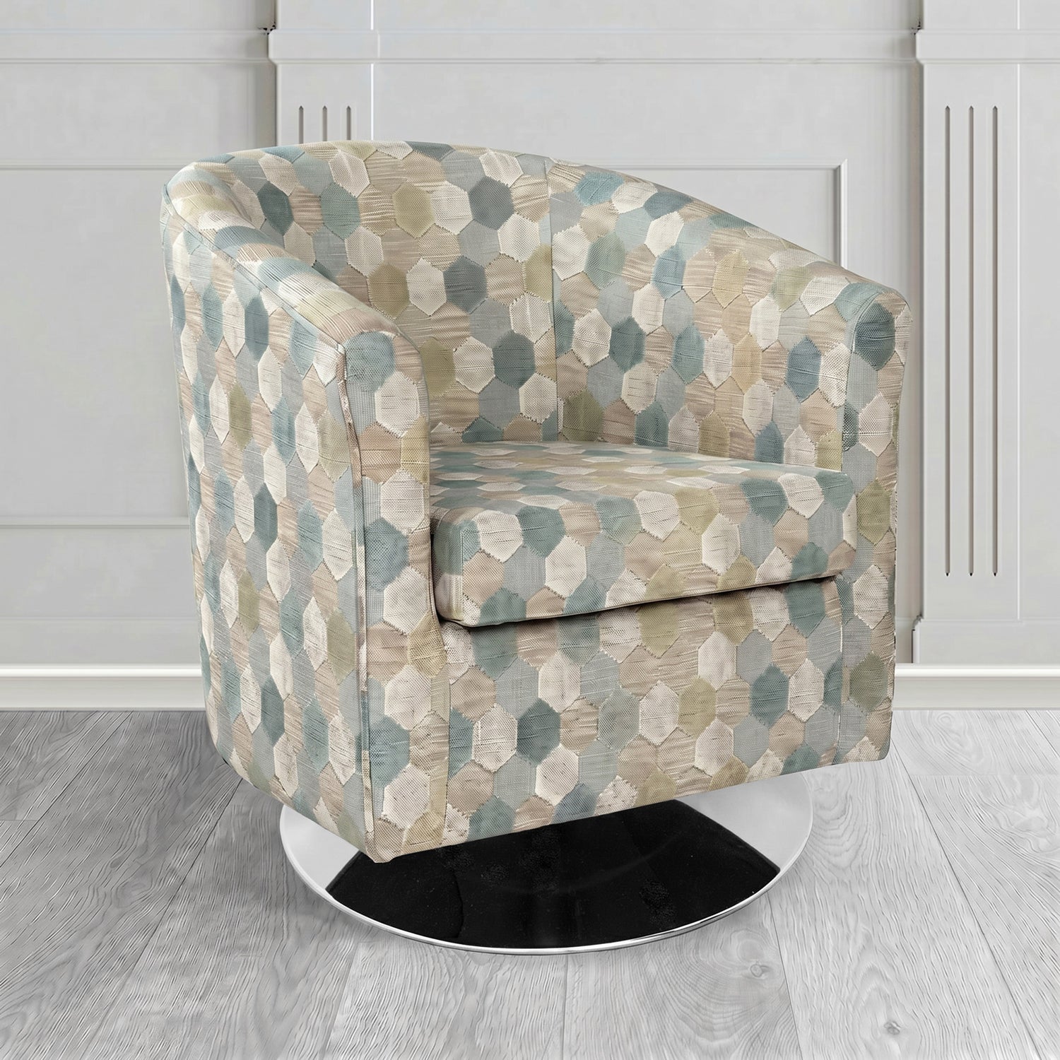 Tuscany Swivel Tub Chair in Cristina Marrone Extravaganza Honeycomb Velvet Pattern Fabric
