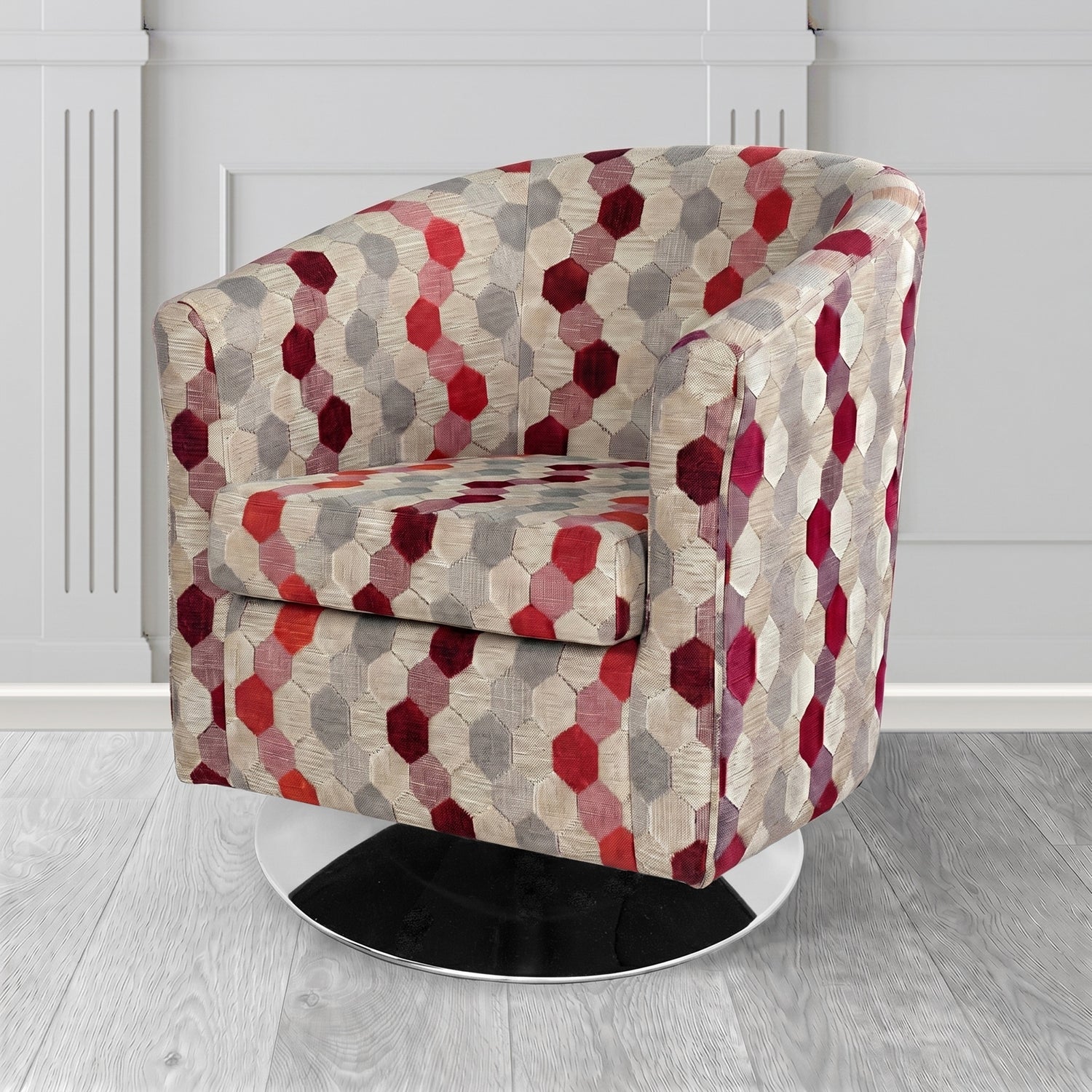 Tuscany Swivel Tub Chair in Cristina Marrone Extravaganza Honeycomb Velvet Pattern Fabric