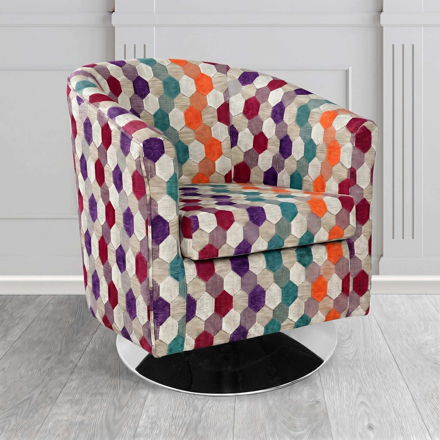 Tuscany Swivel Tub Chair in Cristina Marrone Extravaganza Honeycomb Velvet Pattern Fabric