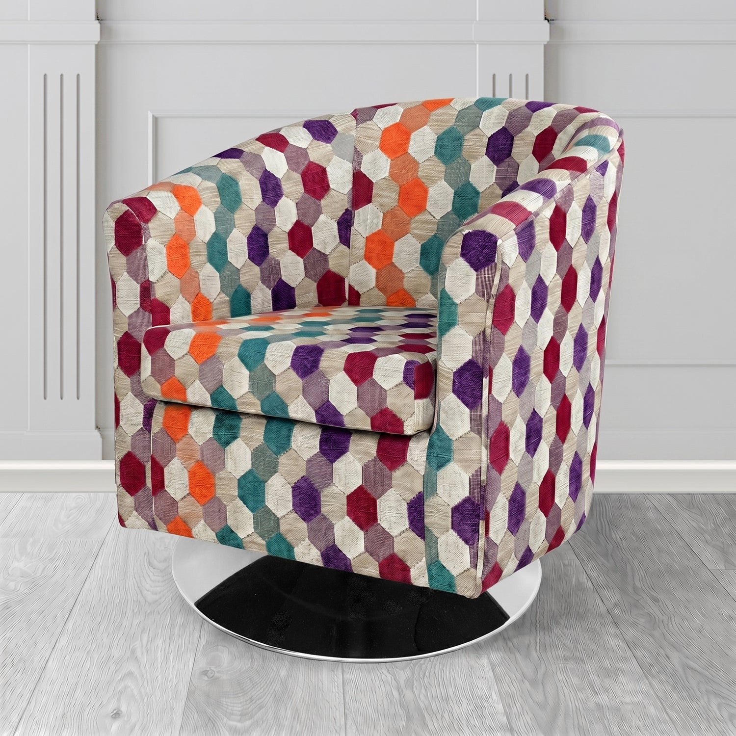 Tuscany Swivel Tub Chair in Cristina Marrone Extravaganza Honeycomb Velvet Pattern Fabric