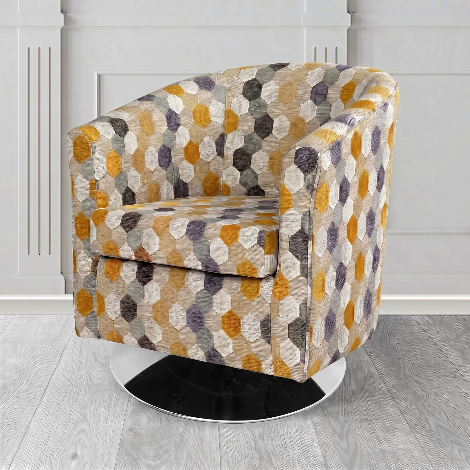 Tuscany Swivel Tub Chair in Cristina Marrone Extravaganza Honeycomb Velvet Pattern Fabric