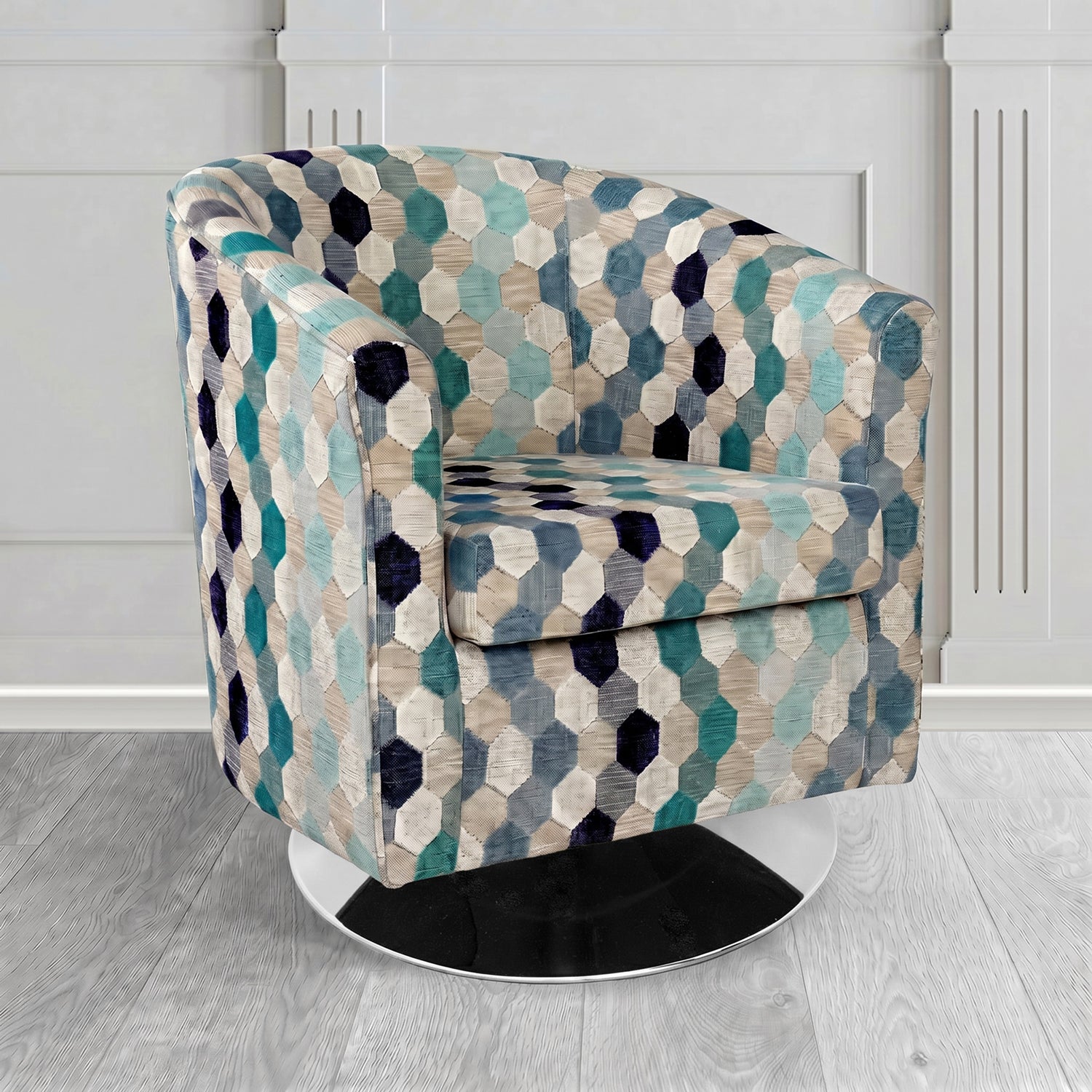 Tuscany Swivel Tub Chair in Cristina Marrone Extravaganza Honeycomb Velvet Pattern Fabric