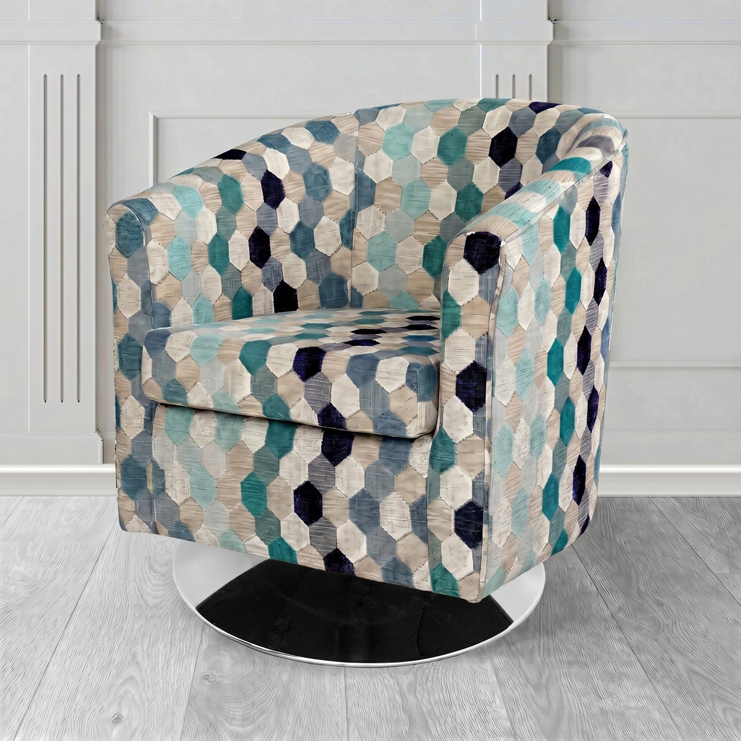 Tuscany Swivel Tub Chair in Cristina Marrone Extravaganza Honeycomb Velvet Pattern Fabric