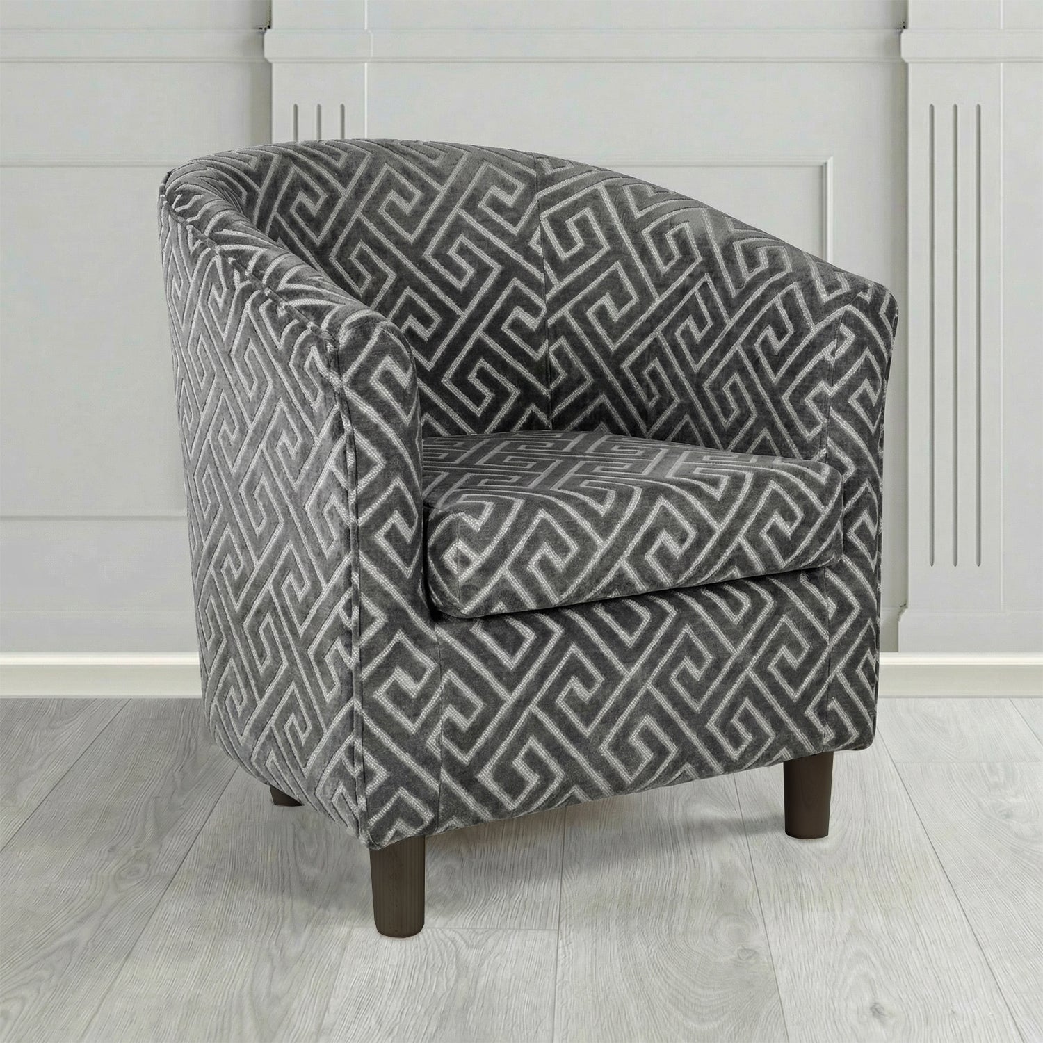 Tuscany Tub Chair in Cristina Marrone Extravaganza Greek Key Geometric Fabric