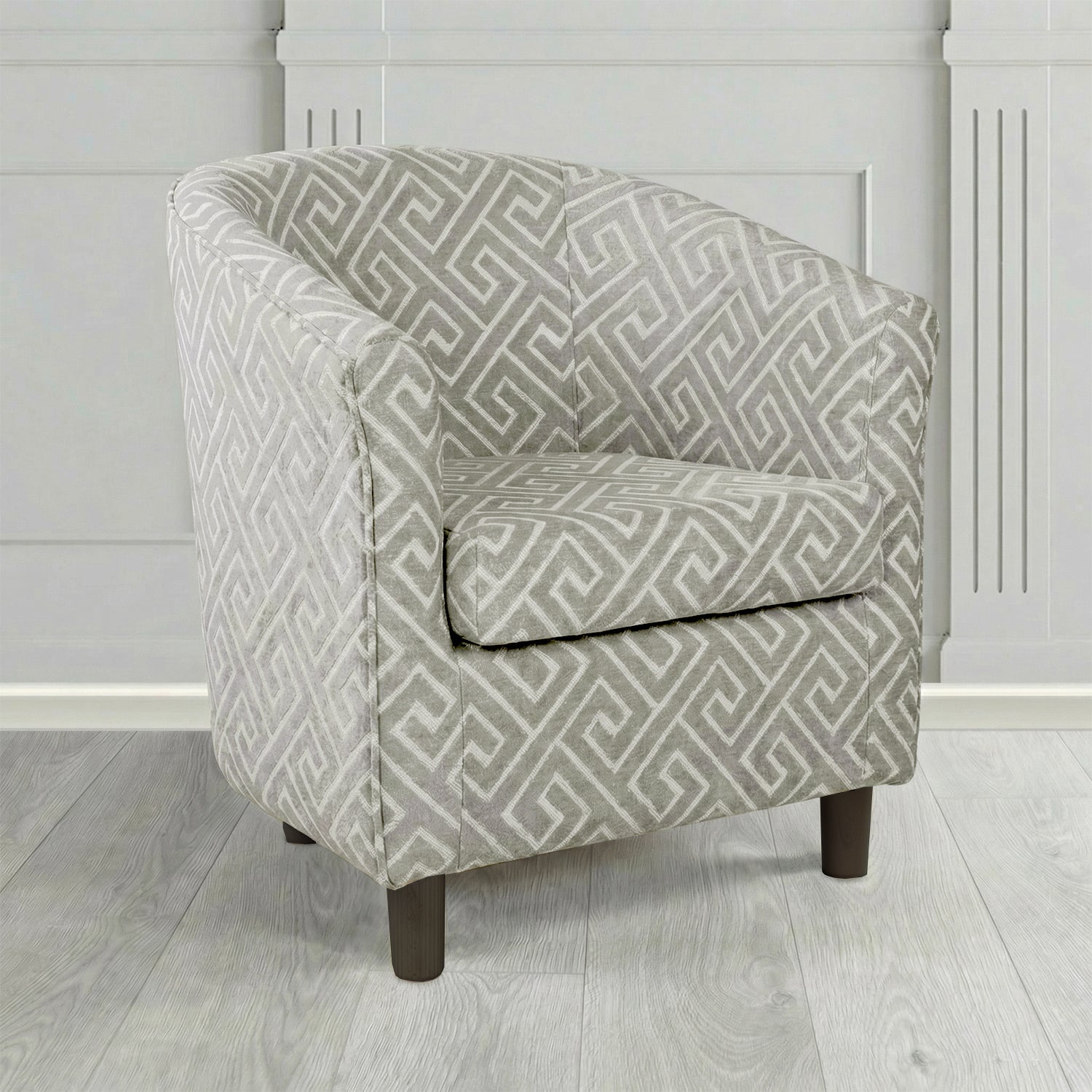 Tuscany Tub Chair in Cristina Marrone Extravaganza Greek Key Geometric Fabric