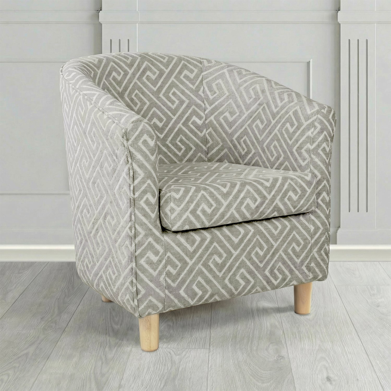 Tuscany Tub Chair in Cristina Marrone Extravaganza Greek Key Geometric Fabric
