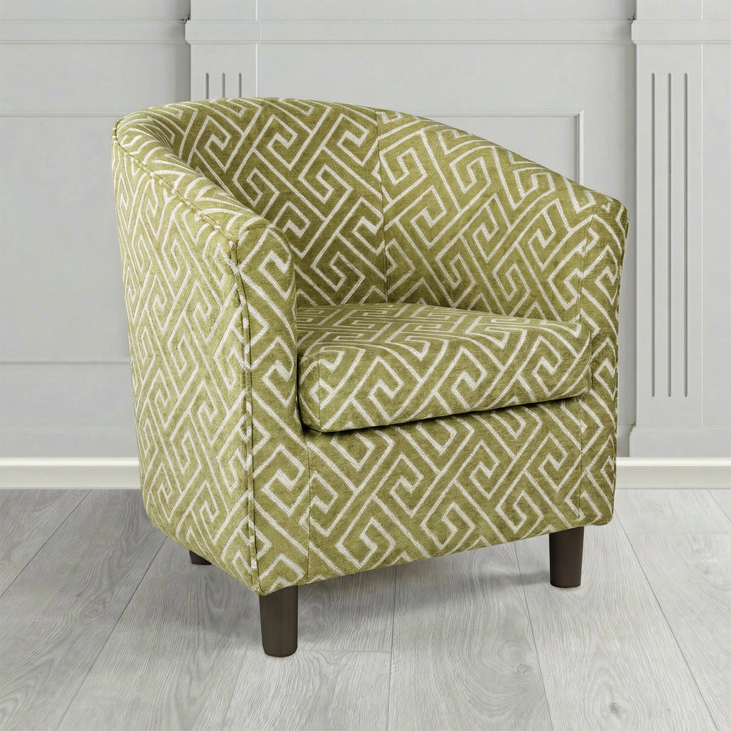 Tuscany Tub Chair in Cristina Marrone Extravaganza Greek Key Geometric Fabric
