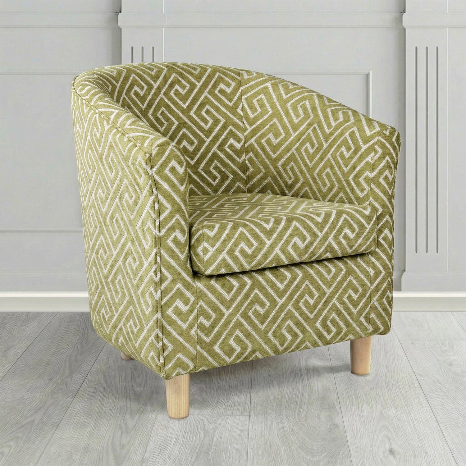 Tuscany Tub Chair in Cristina Marrone Extravaganza Greek Key Geometric Fabric