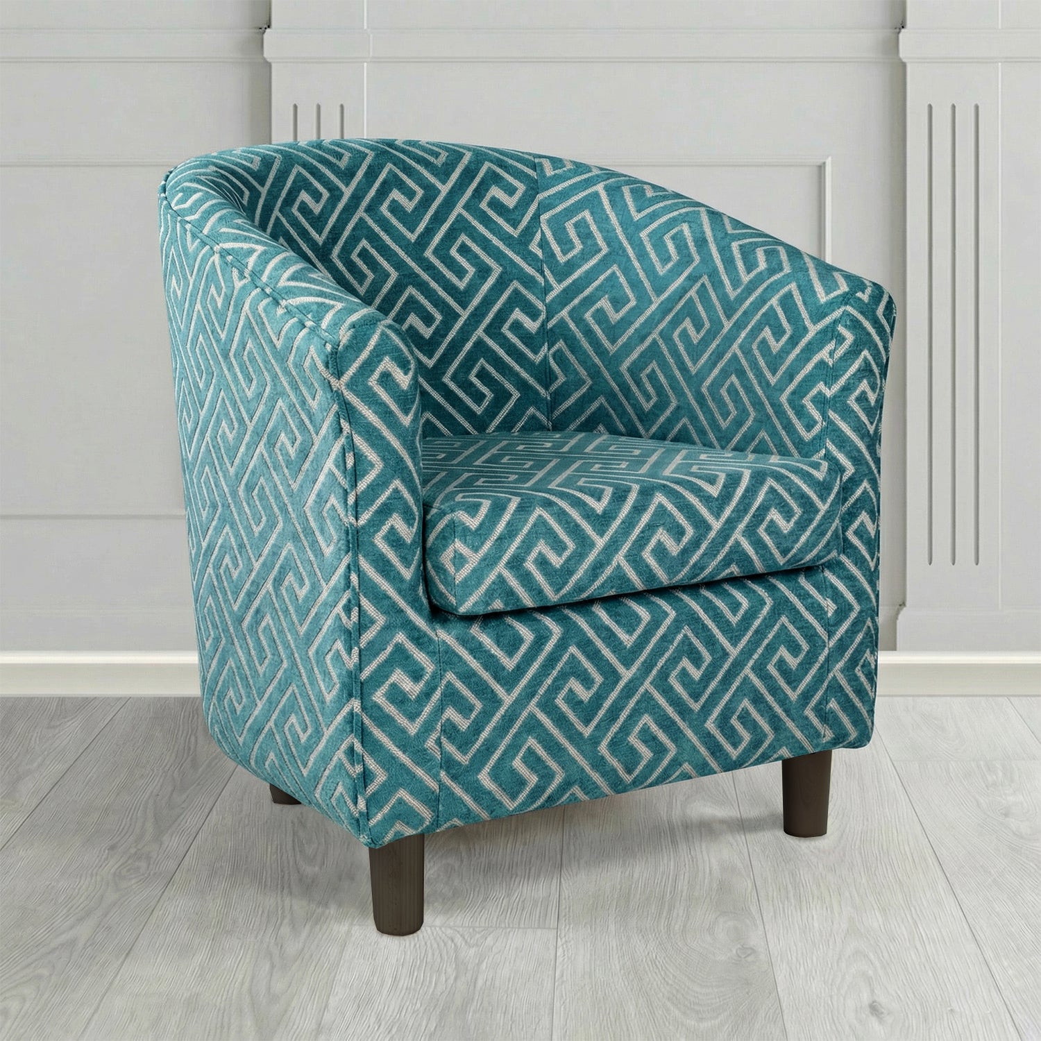 Tuscany Tub Chair in Cristina Marrone Extravaganza Greek Key Geometric Fabric