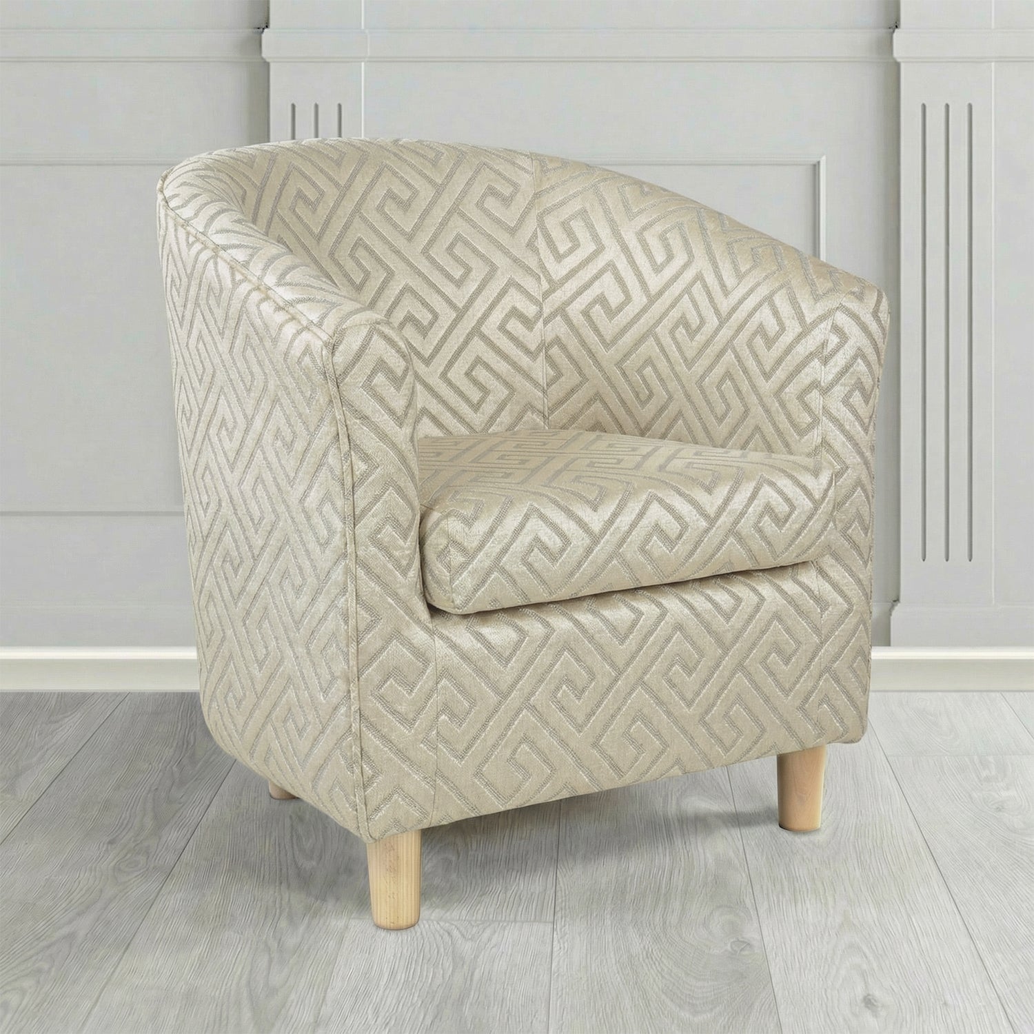 Tuscany Tub Chair in Cristina Marrone Extravaganza Greek Key Geometric Fabric