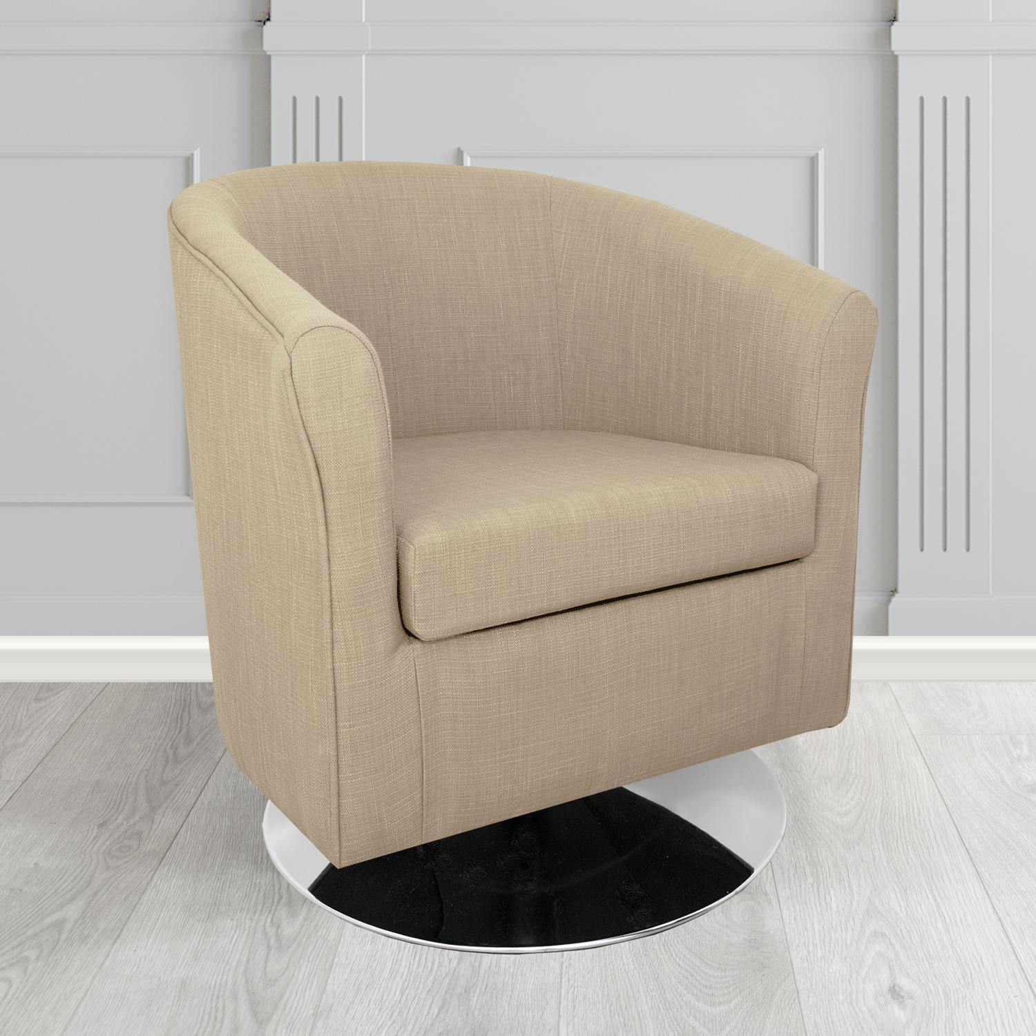 Tuscany Swivel Tub Chair in Cristina Marrone Emporio Linen Crib 5 Fabric