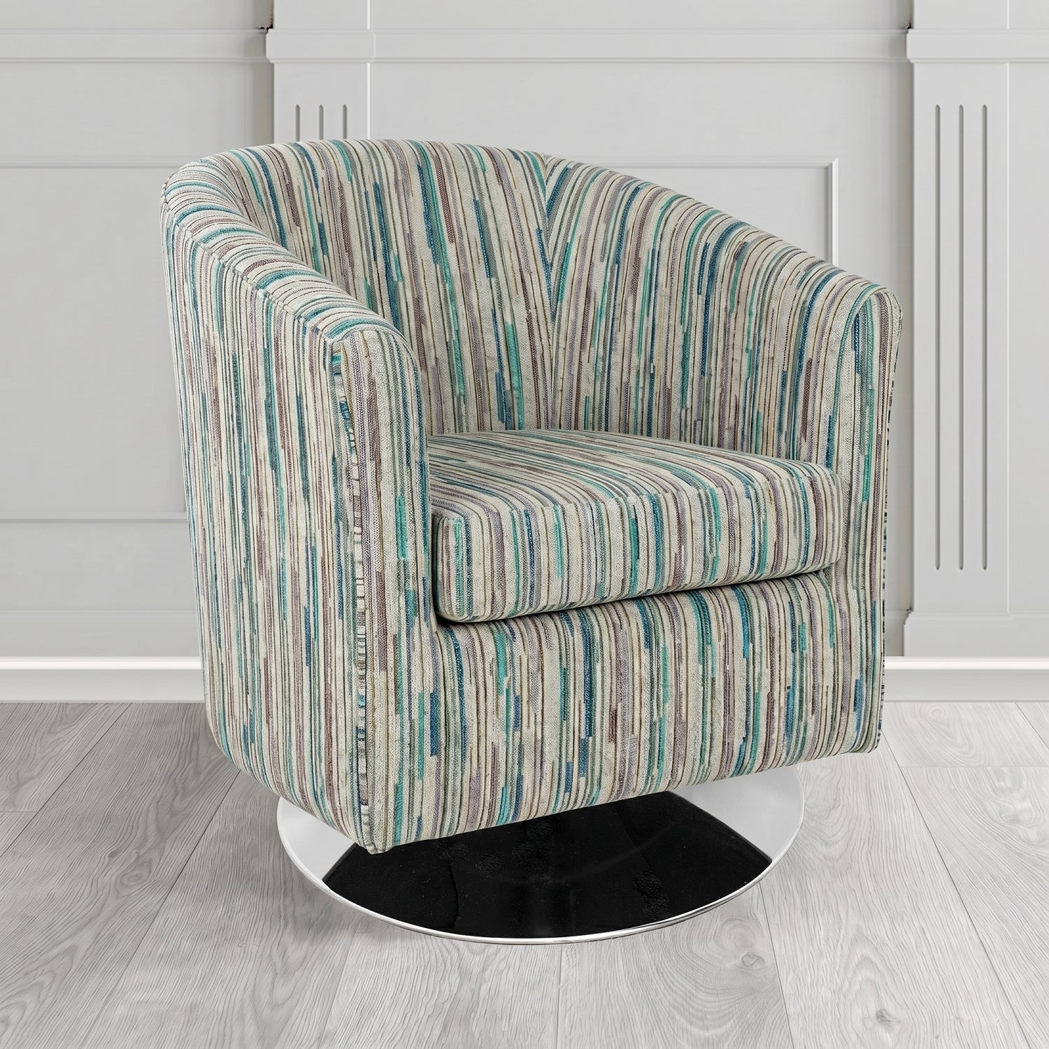 Tuscany Swivel Tub Chair in Cristina Marrone Extravaganza Stripe Fabric