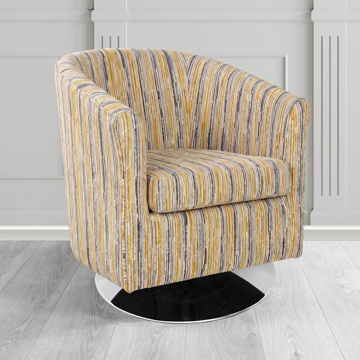 Tuscany Swivel Tub Chair in Cristina Marrone Extravaganza Stripe Fabric