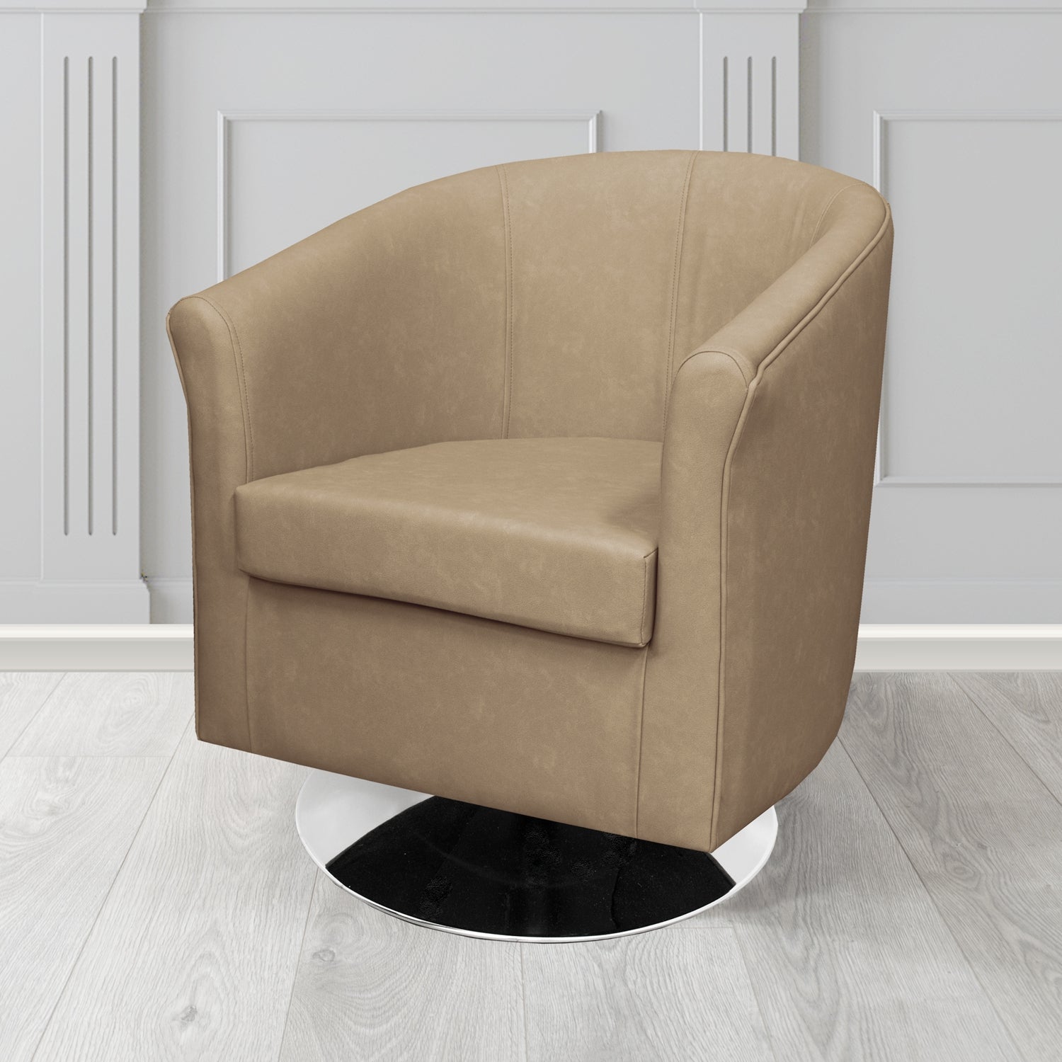Tuscany Swivel Tub Chair in Cristina Marrone Infiniti Antimicrobial Crib 5 Faux Leather