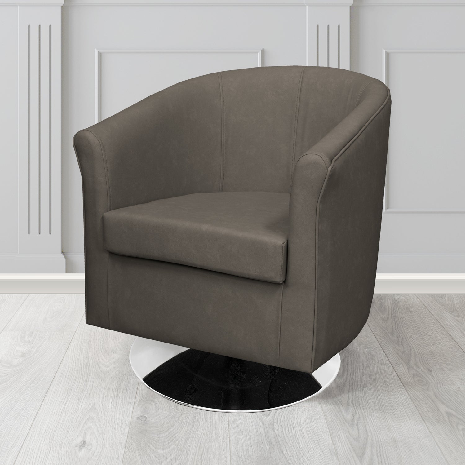 Tuscany Swivel Tub Chair in Cristina Marrone Infiniti Antimicrobial Crib 5 Faux Leather