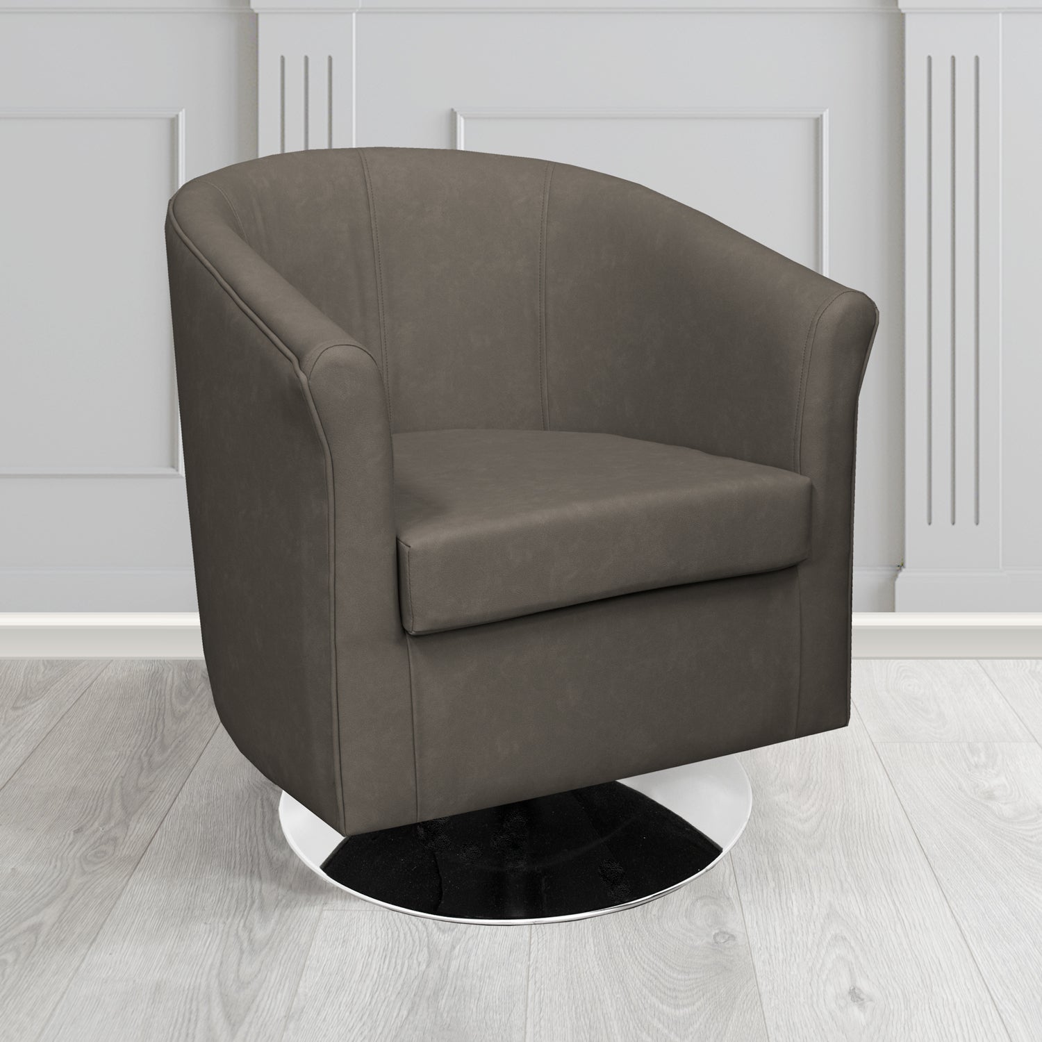 Tuscany Swivel Tub Chair in Cristina Marrone Infiniti Antimicrobial Crib 5 Faux Leather