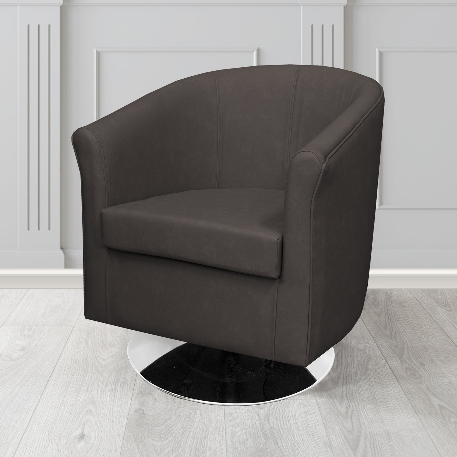 Tuscany Swivel Tub Chair in Cristina Marrone Infiniti Antimicrobial Crib 5 Faux Leather
