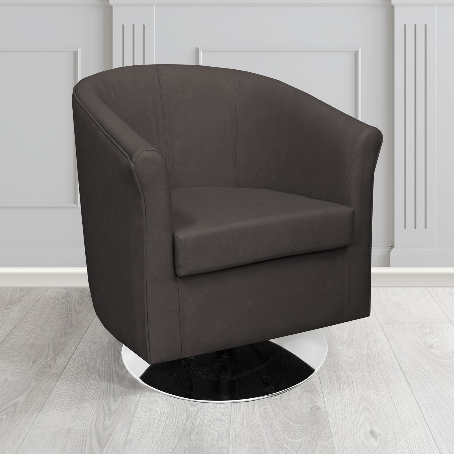 Tuscany Swivel Tub Chair in Cristina Marrone Infiniti Antimicrobial Crib 5 Faux Leather