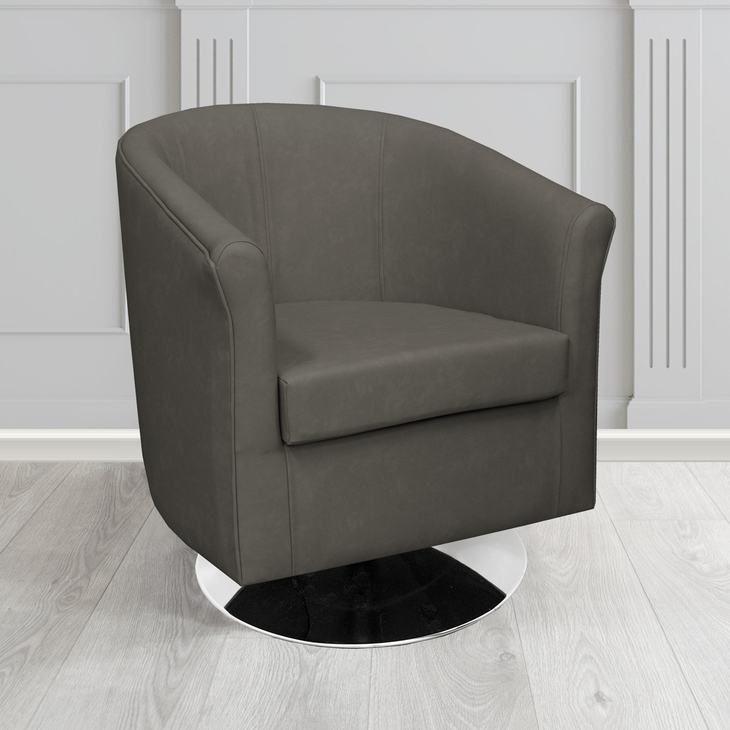 Tuscany Swivel Tub Chair in Cristina Marrone Infiniti Antimicrobial Crib 5 Faux Leather
