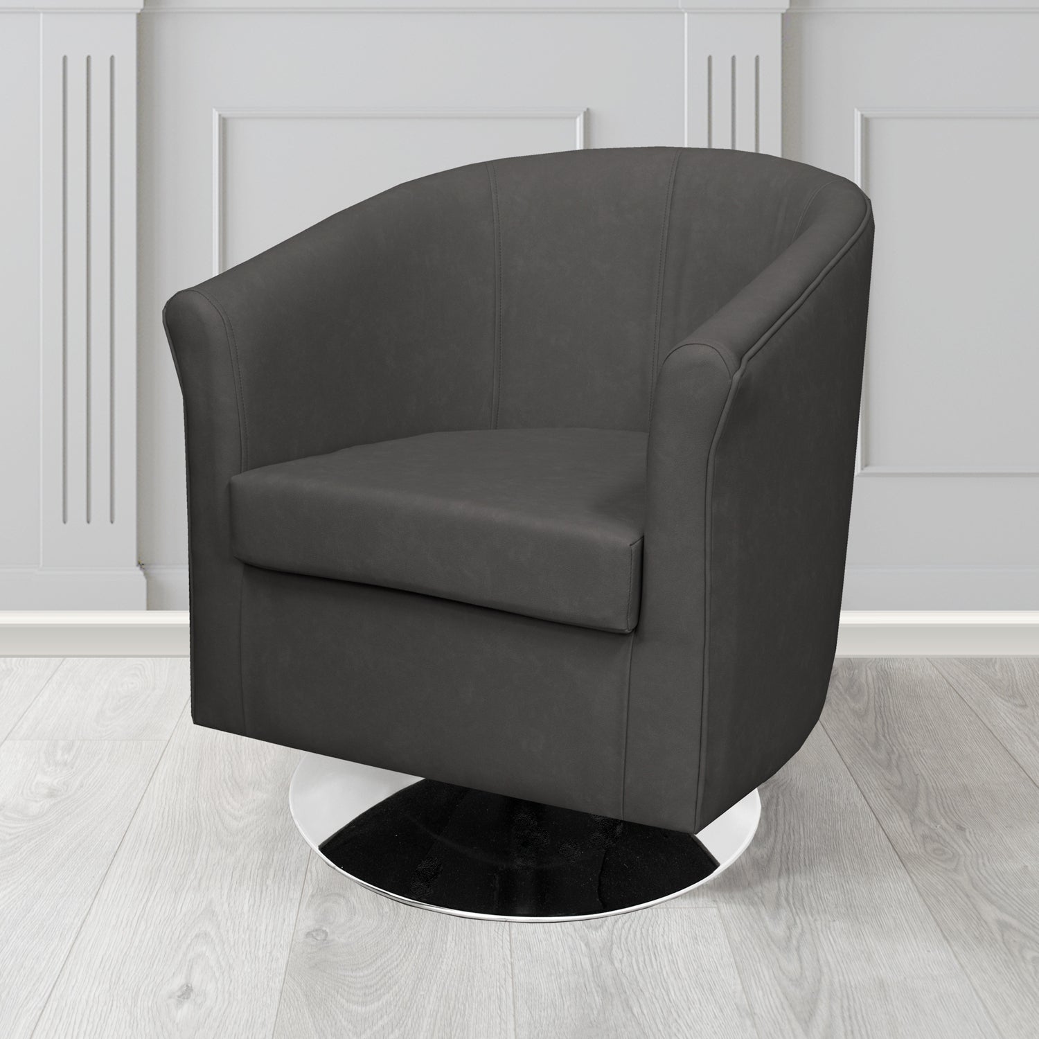 Tuscany Swivel Tub Chair in Cristina Marrone Infiniti Antimicrobial Crib 5 Faux Leather