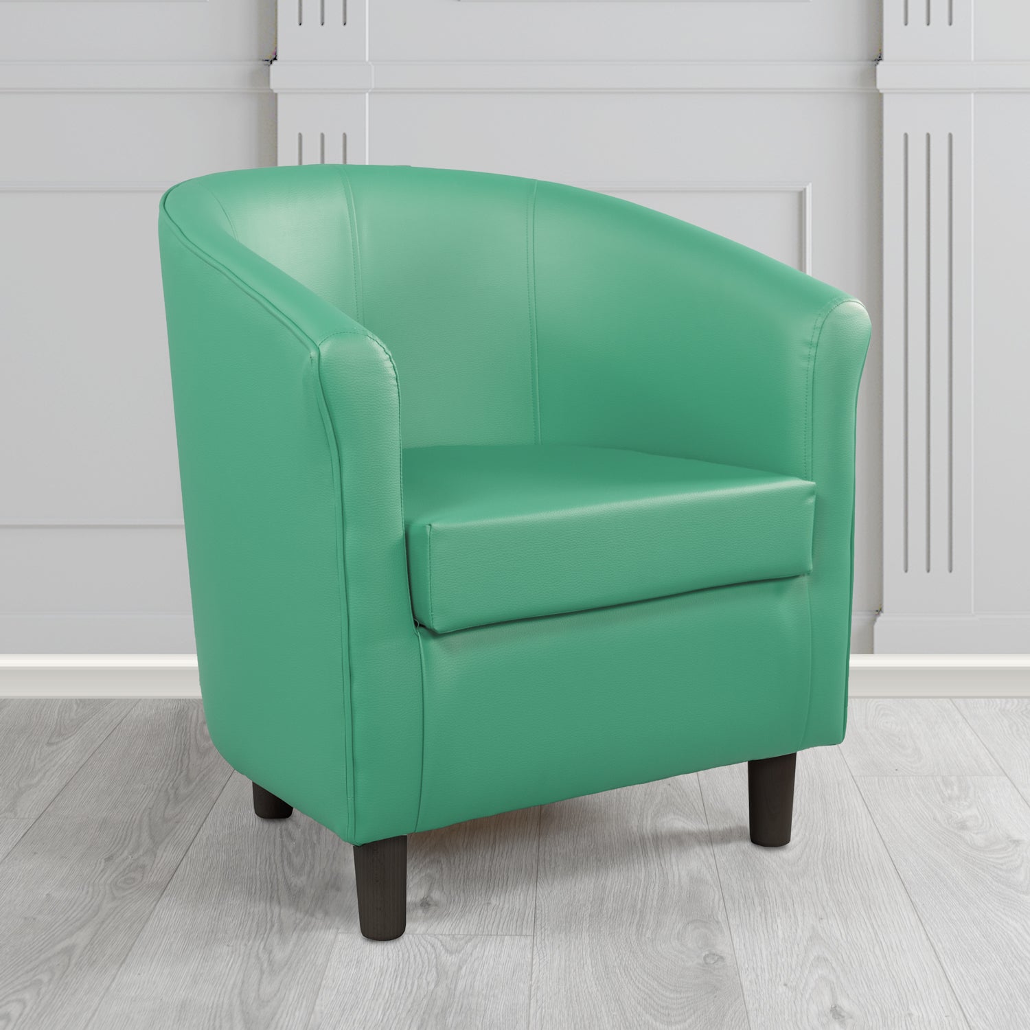 Tuscany Tub Chair in Chieftain Fabrics Just Colour Antimicrobial Crib 5 Contract Faux Leather with Dark Wood Legs