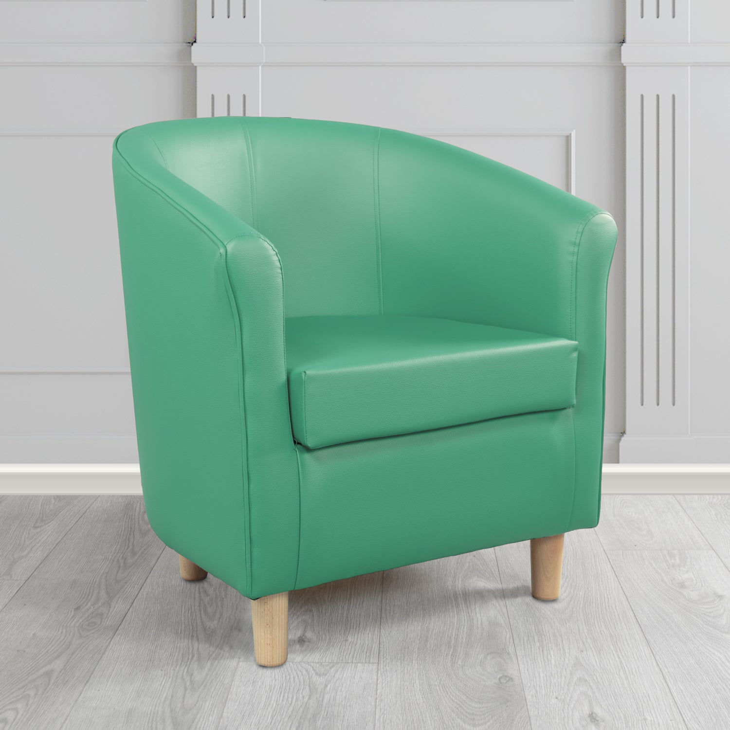 Tuscany Tub Chair in Chieftain Fabrics Just Colour Antimicrobial Crib 5 Contract Faux Leather with Light Wood Legs