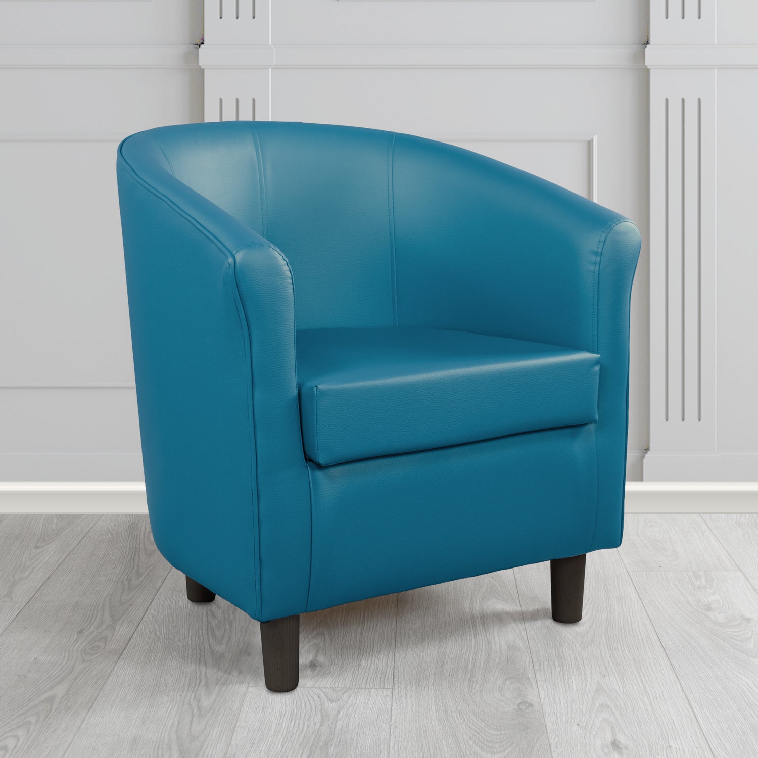 Tuscany Tub Chair in Chieftain Fabrics Just Colour Antimicrobial Crib 5 Contract Faux Leather with Dark Wood Legs