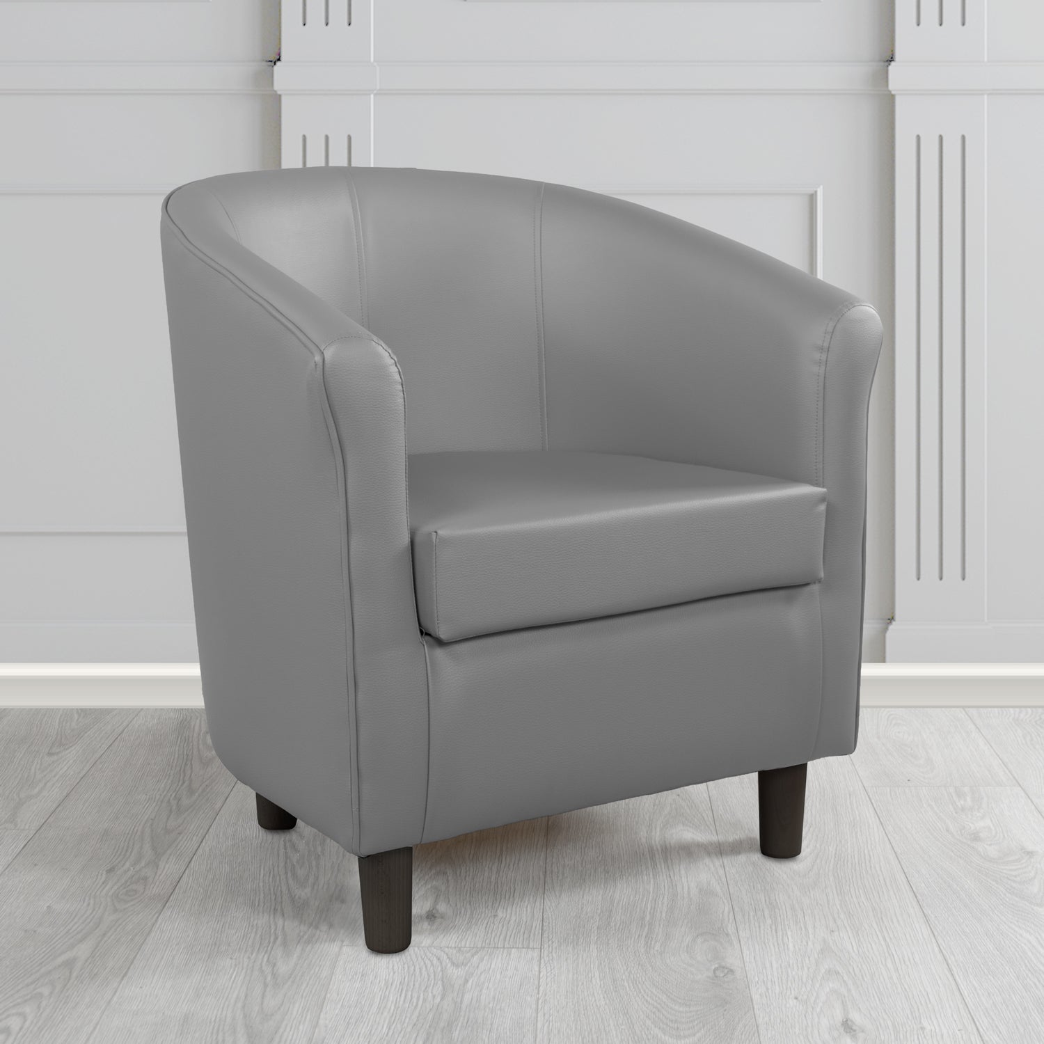 Tuscany Tub Chair in Chieftain Fabrics Just Colour Antimicrobial Crib 5 Contract Faux Leather with Dark Wood Legs