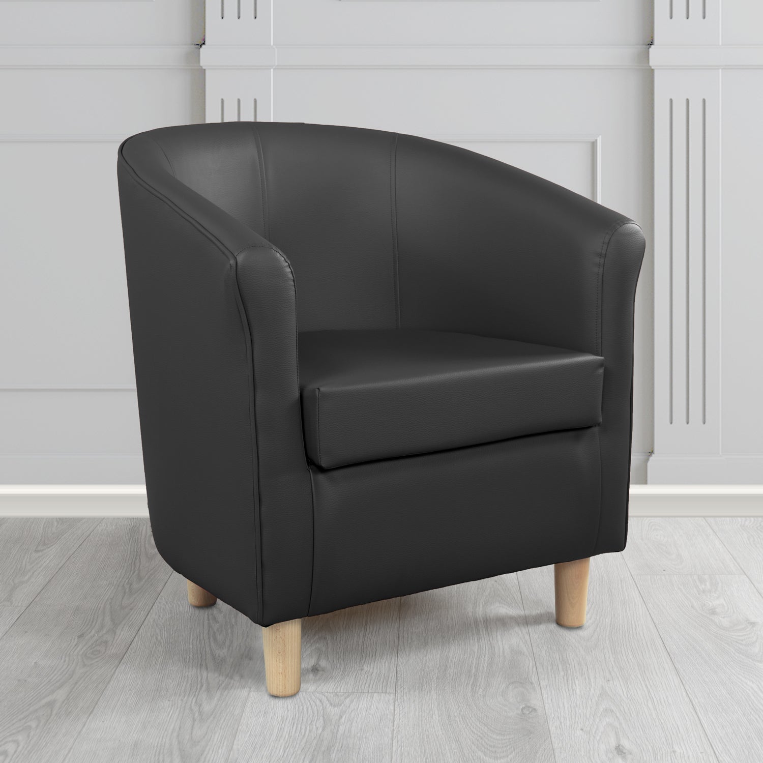 Tuscany Tub Chair in Chieftain Fabrics Just Colour Antimicrobial Crib 5 Contract Faux Leather with Light Wood Legs