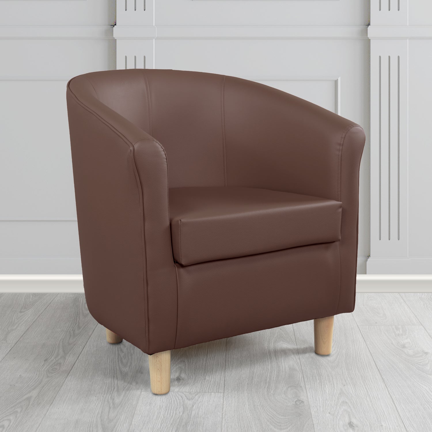 Tuscany Tub Chair in Chieftain Fabrics Just Colour Antimicrobial Crib 5 Contract Faux Leather with Light Wood Legs