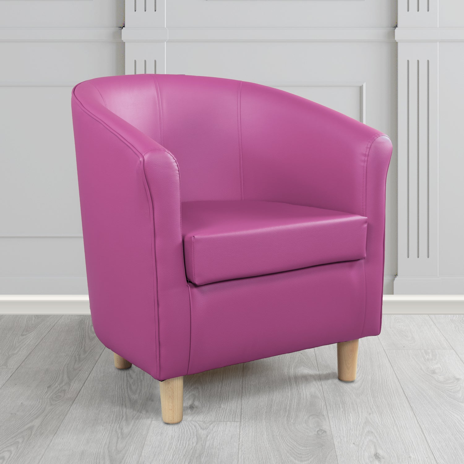 Tuscany Tub Chair in Chieftain Fabrics Just Colour Antimicrobial Crib 5 Contract Faux Leather with Light Wood Legs
