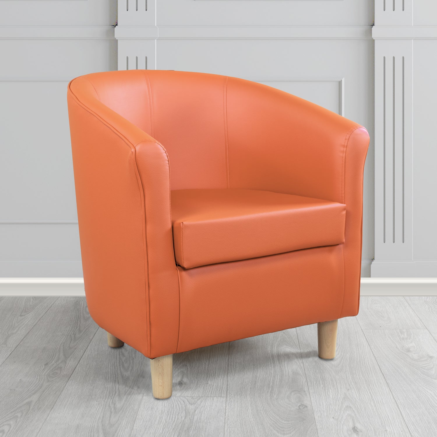 Tuscany Tub Chair in Chieftain Fabrics Just Colour Antimicrobial Crib 5 Contract Faux Leather with Light Wood Legs