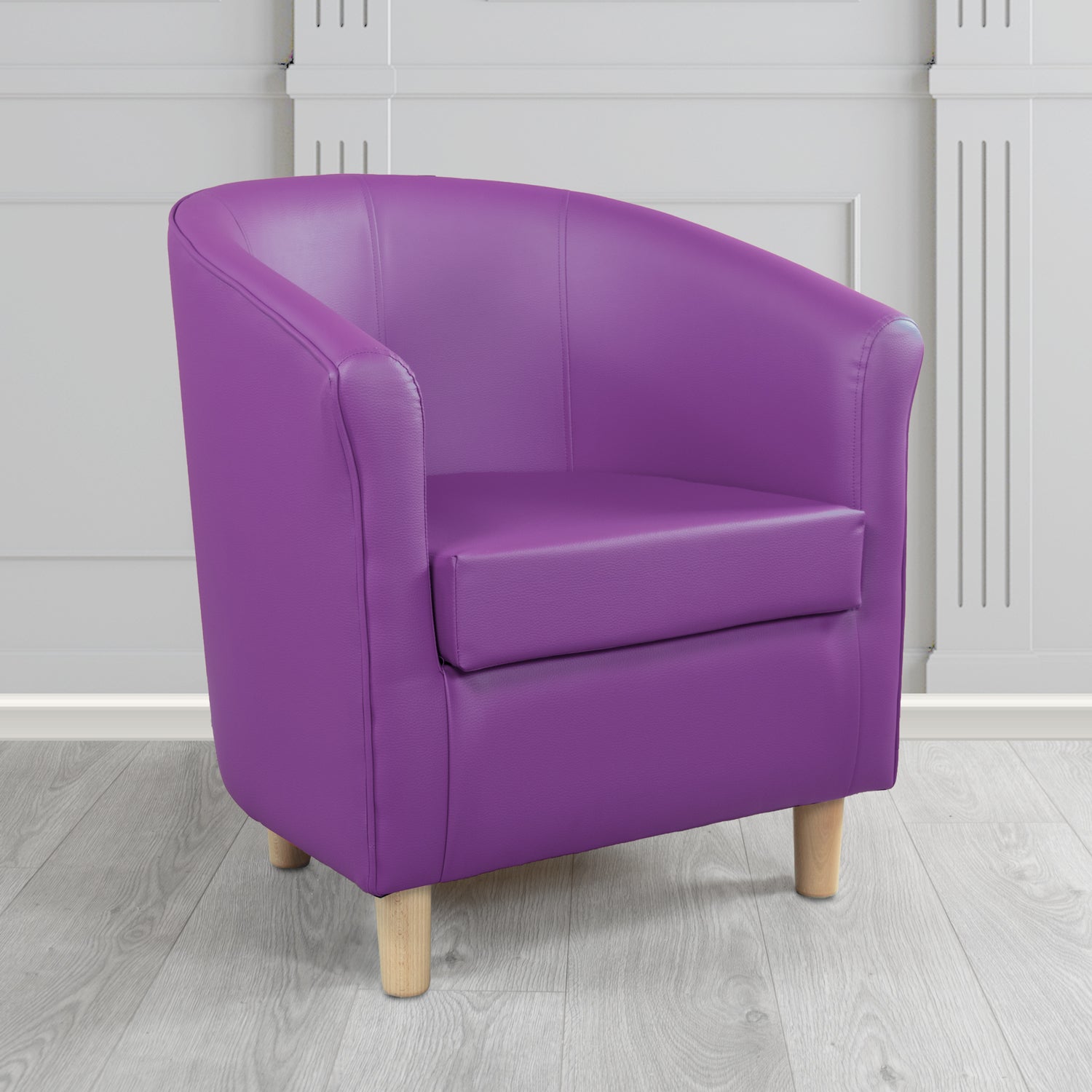 Tuscany Tub Chair in Chieftain Fabrics Just Colour Antimicrobial Crib 5 Contract Faux Leather with Light Wood Legs