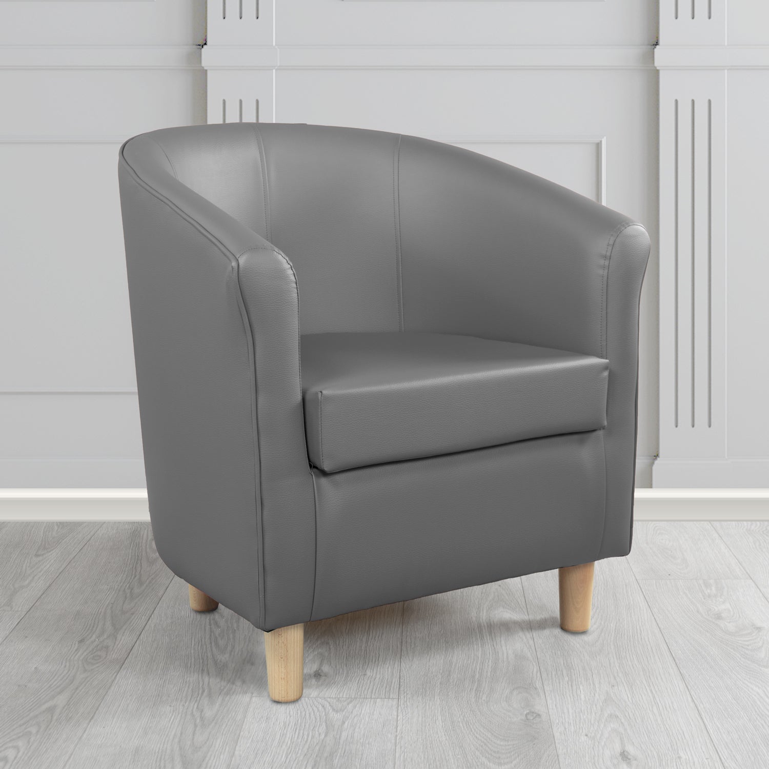 Tuscany Tub Chair in Chieftain Fabrics Just Colour Antimicrobial Crib 5 Contract Faux Leather with Light Wood Legs