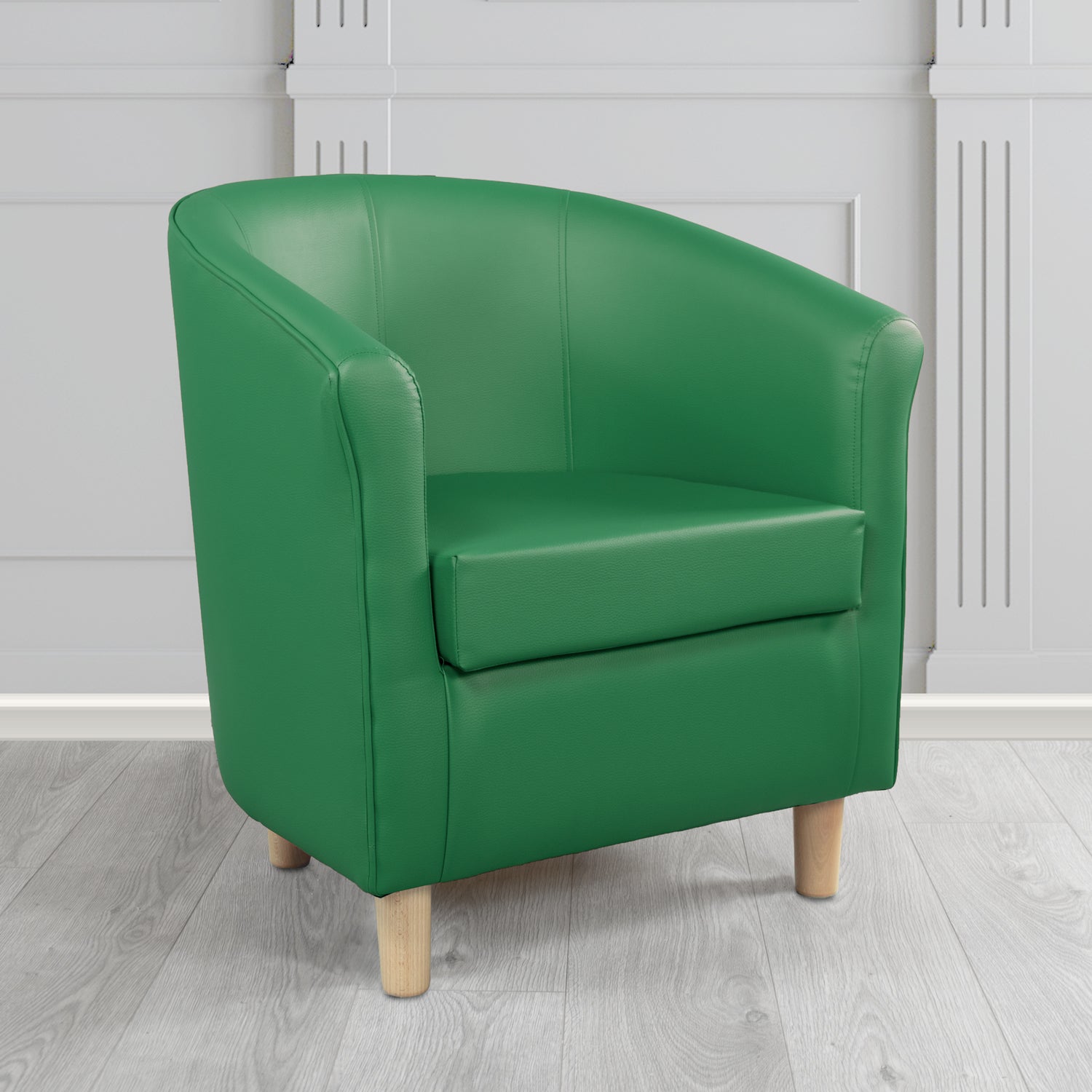 Tuscany Tub Chair in Chieftain Fabrics Just Colour Antimicrobial Crib 5 Contract Faux Leather with Light Wood Legs