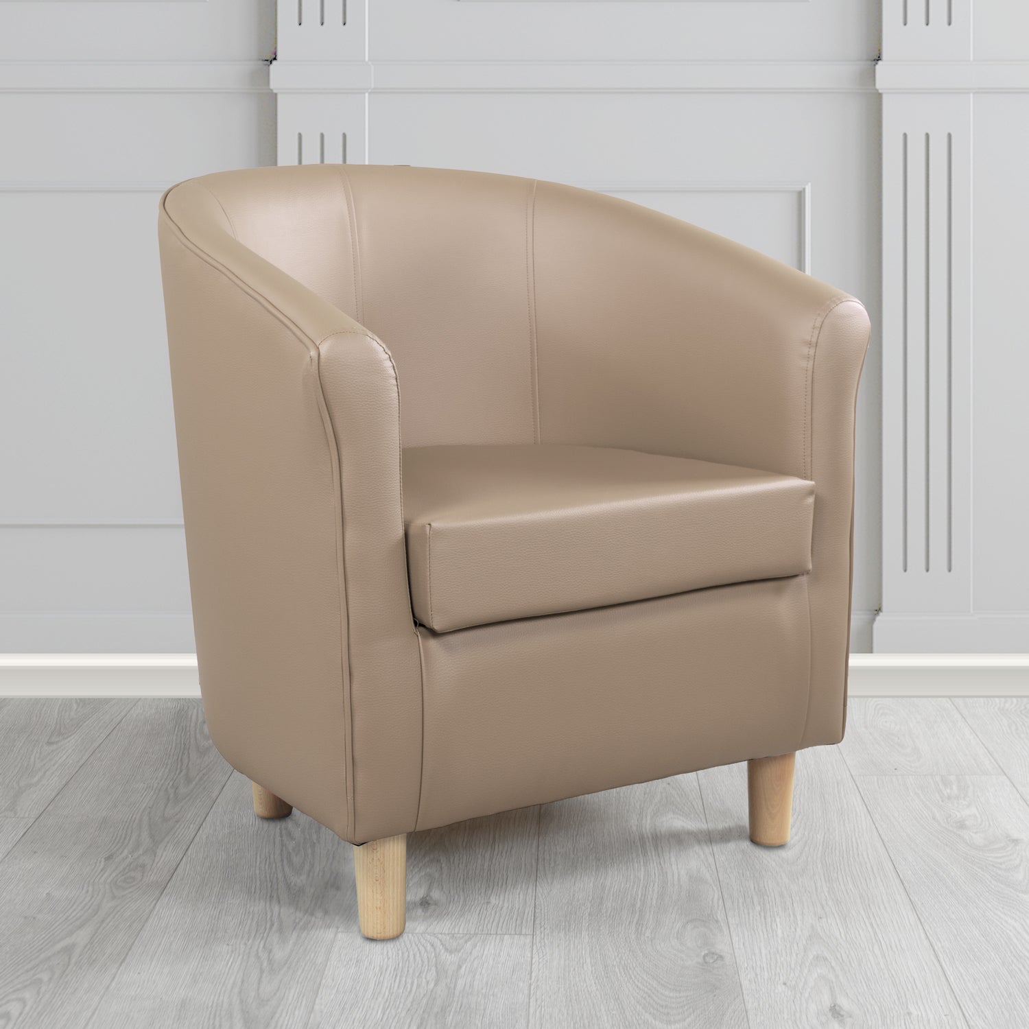 Tuscany Tub Chair in Chieftain Fabrics Just Colour Antimicrobial Crib 5 Contract Faux Leather with Light Wood Legs