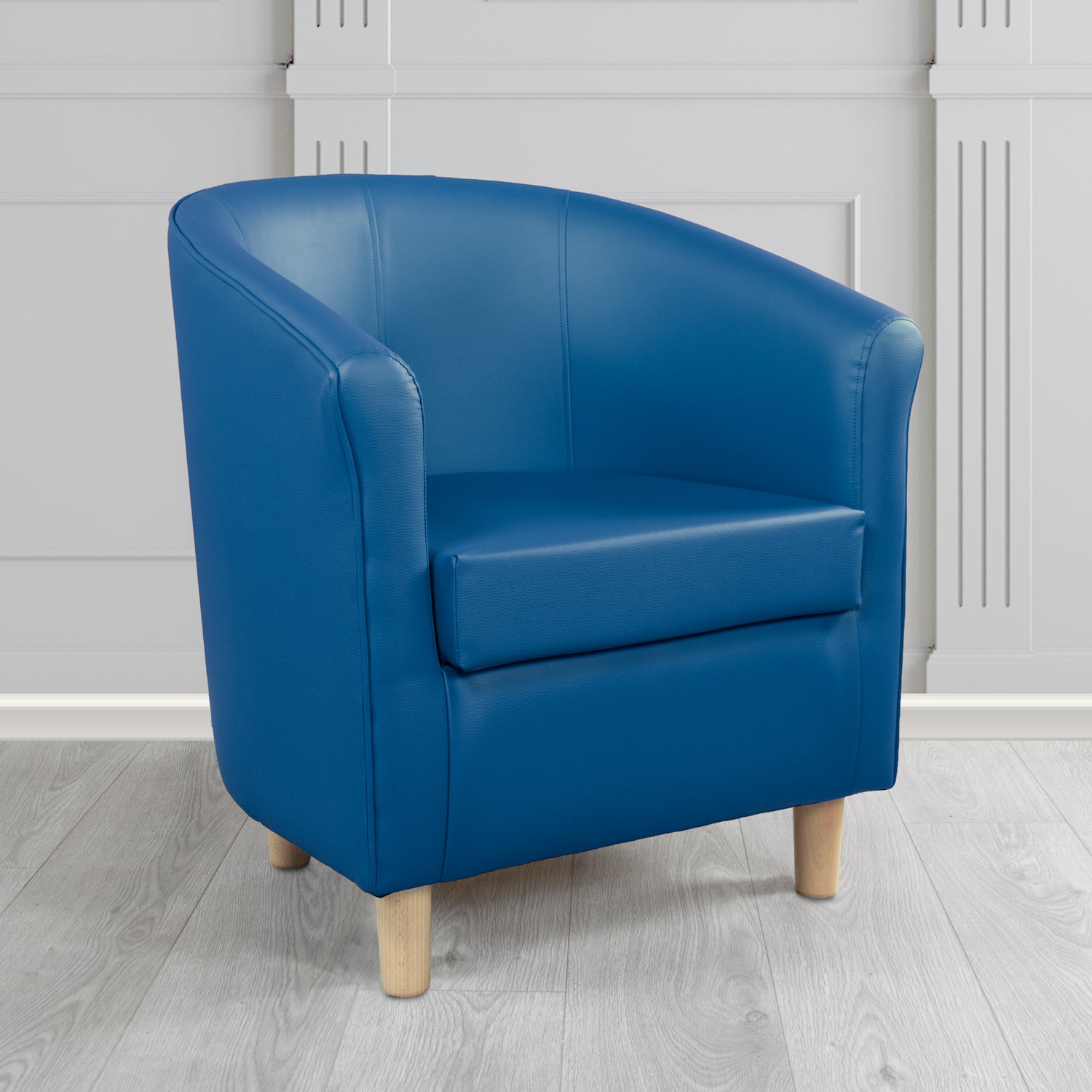 Tuscany Tub Chair in Chieftain Fabrics Just Colour Antimicrobial Crib 5 Contract Faux Leather with Light Wood Legs