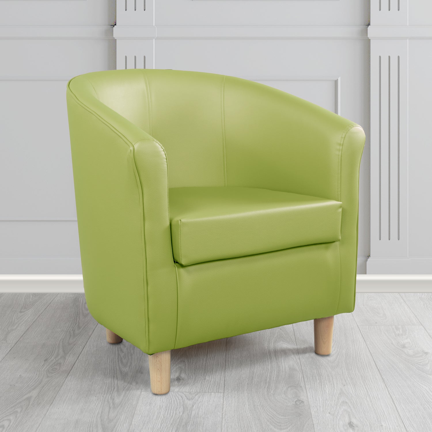 Tuscany Tub Chair in Chieftain Fabrics Just Colour Antimicrobial Crib 5 Contract Faux Leather with Light Wood Legs