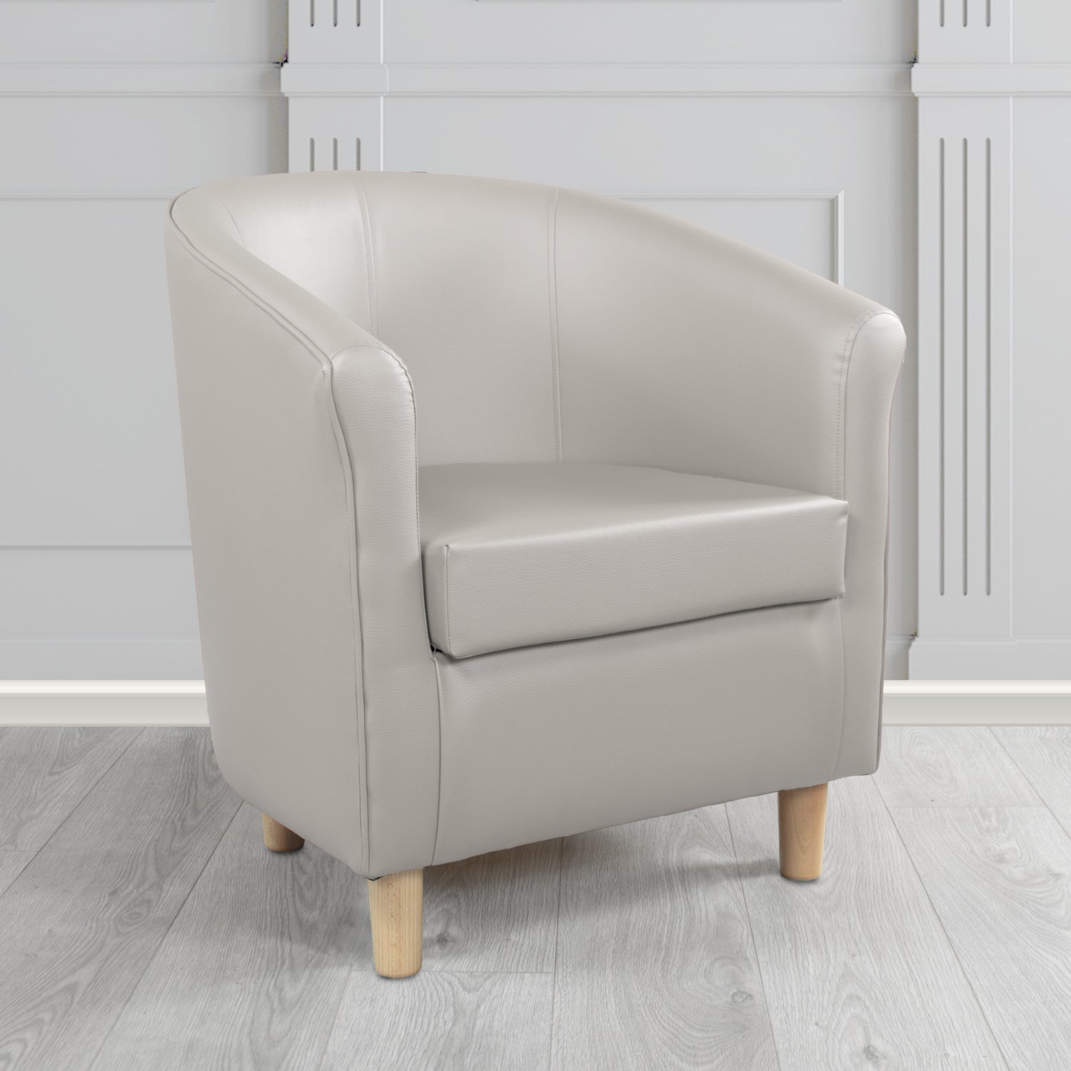 Tuscany Tub Chair in Chieftain Fabrics Just Colour Antimicrobial Crib 5 Contract Faux Leather with Light Wood Legs