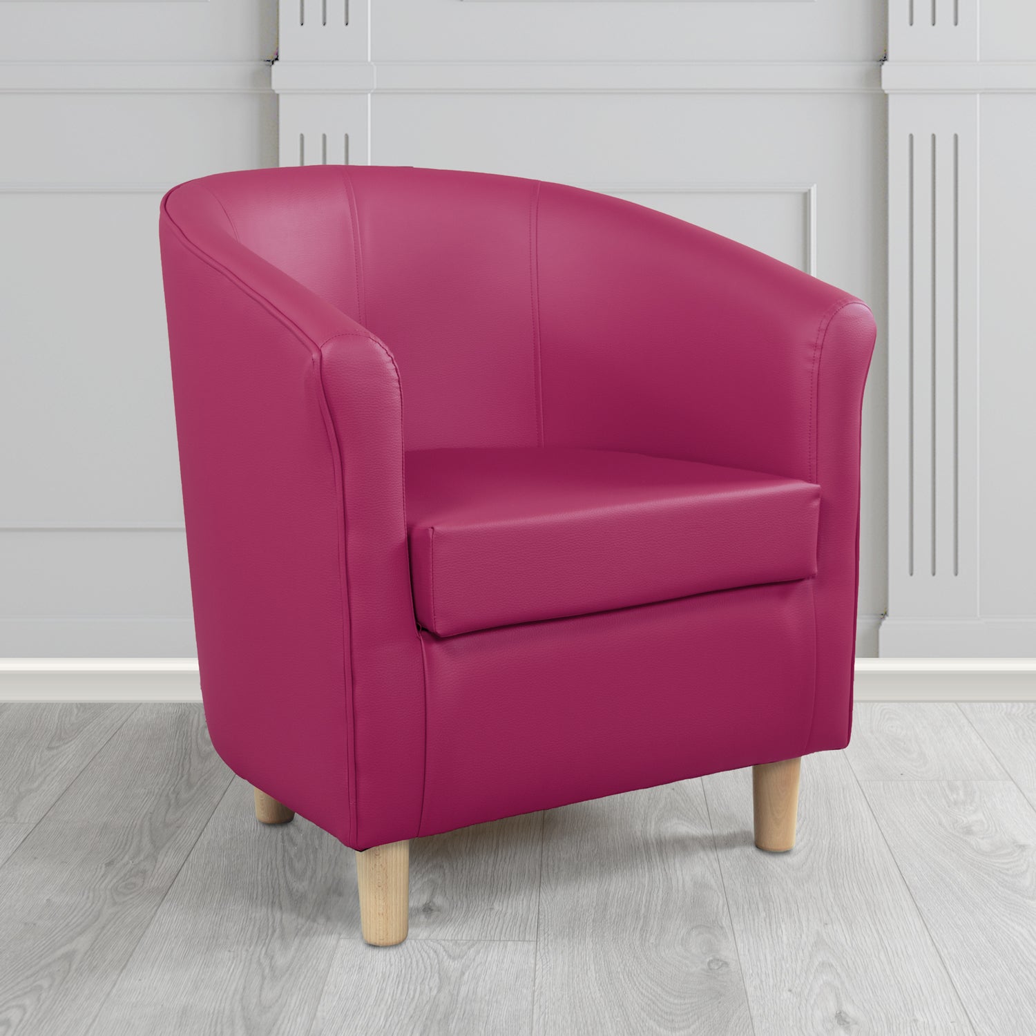Tuscany Tub Chair in Chieftain Fabrics Just Colour Antimicrobial Crib 5 Contract Faux Leather with Light Wood Legs